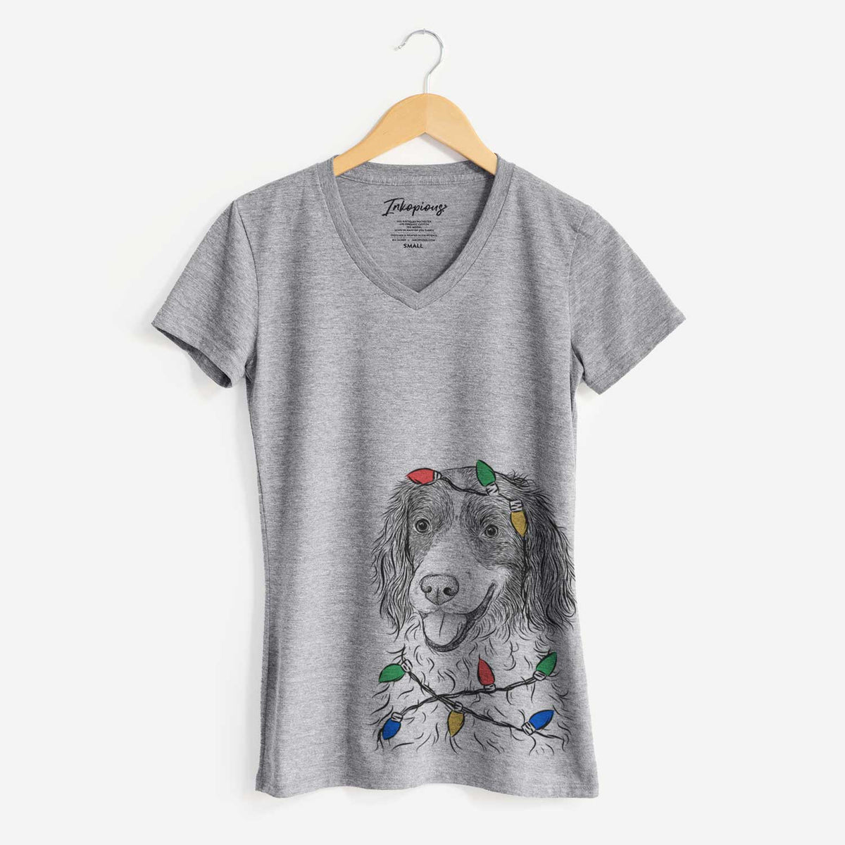 Christmas Lights Maggie the Springer Spaniel - Women's V-neck Shirt