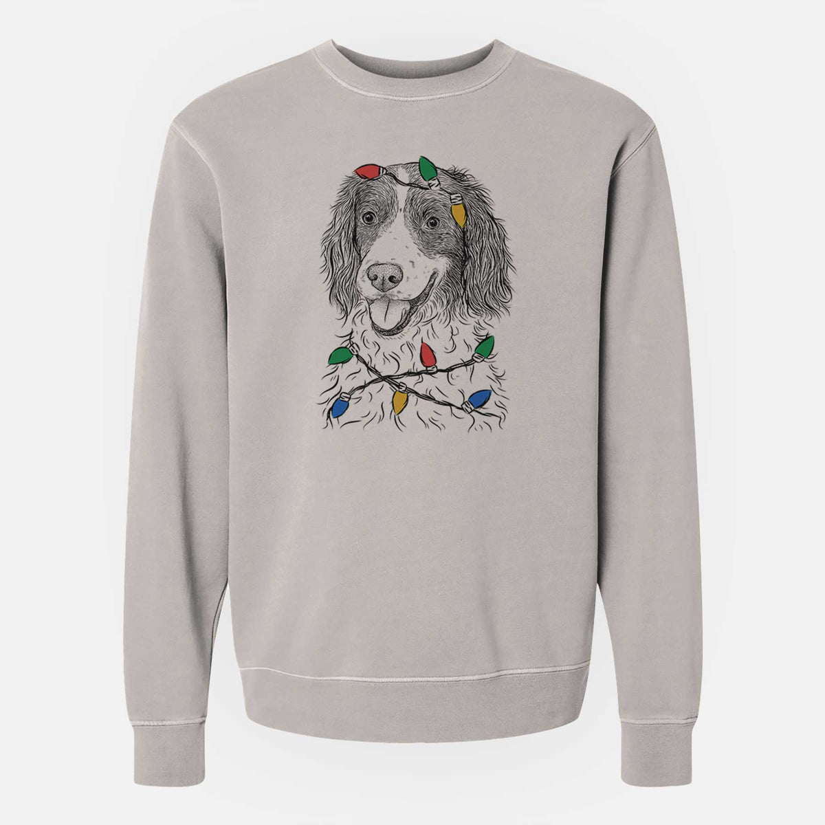 Christmas Lights Maggie the Springer Spaniel - Unisex Pigment Dyed Crew Sweatshirt