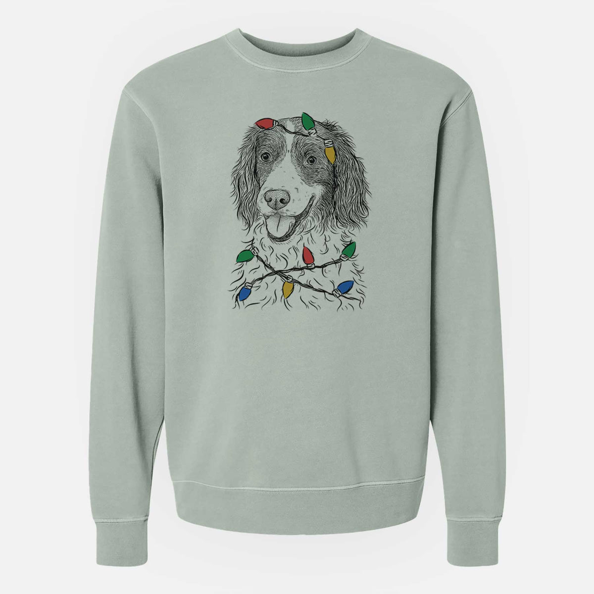 Christmas Lights Maggie the Springer Spaniel - Unisex Pigment Dyed Crew Sweatshirt