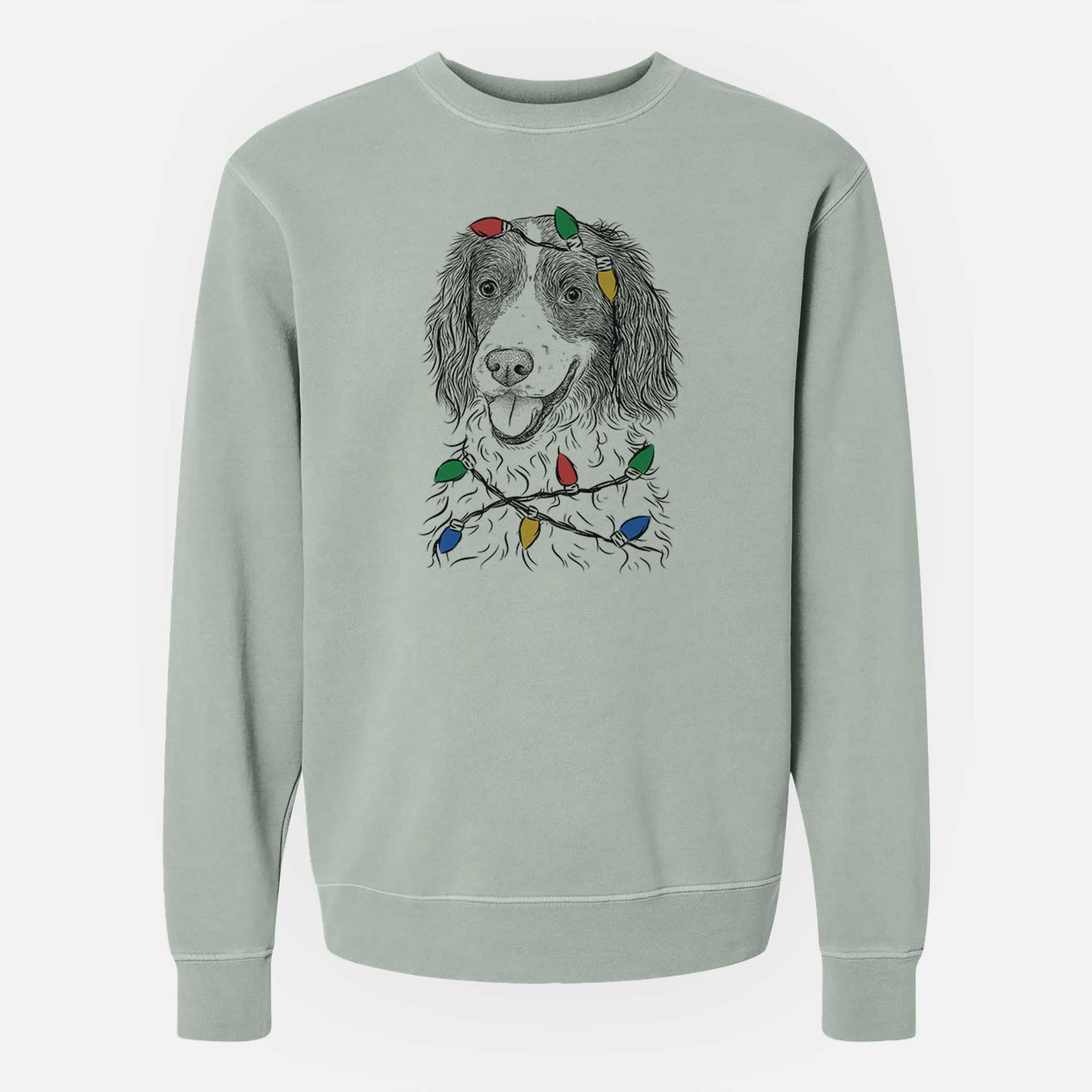 Christmas Lights Maggie the Springer Spaniel - Unisex Pigment Dyed Crew Sweatshirt