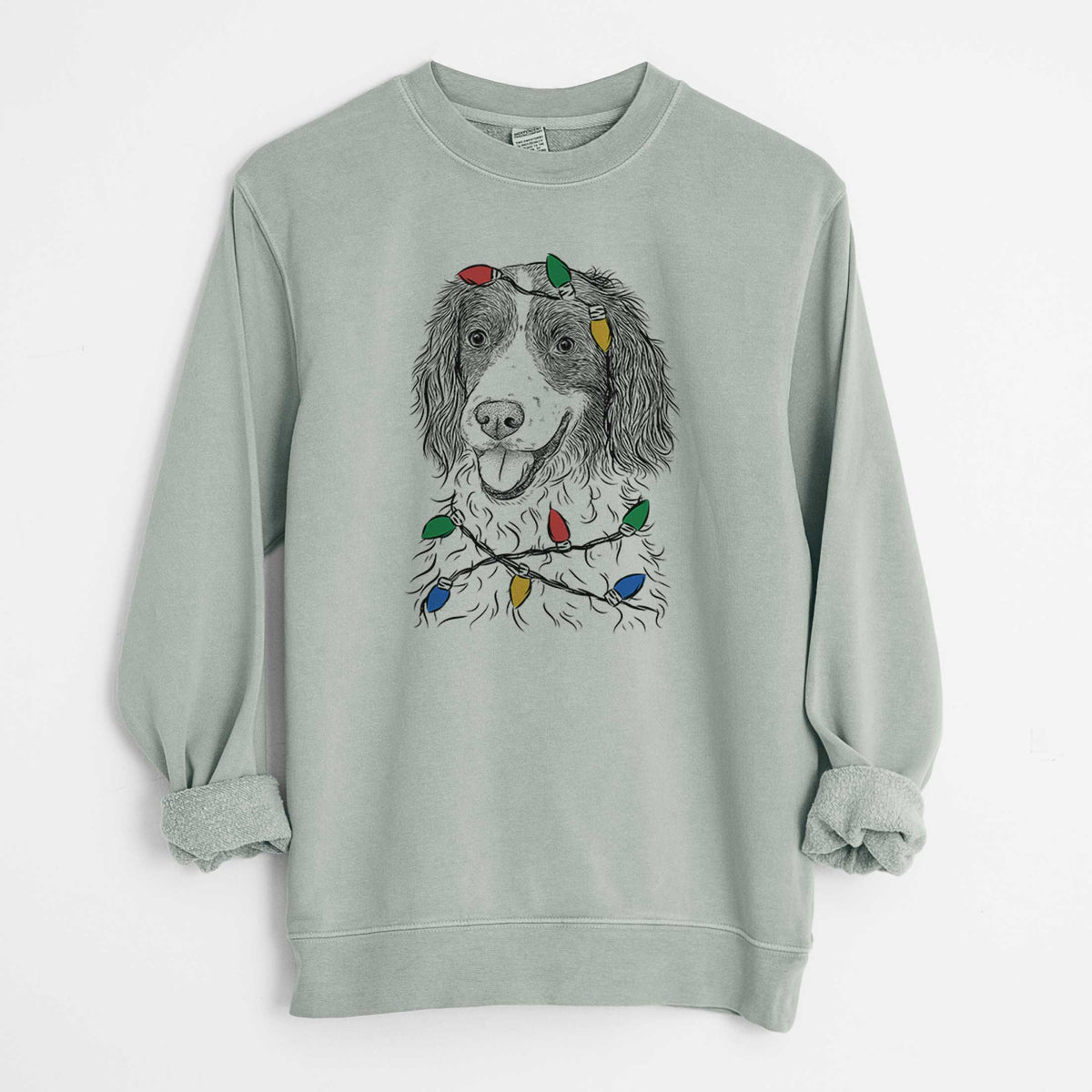 Christmas Lights Maggie the Springer Spaniel - Unisex Pigment Dyed Crew Sweatshirt