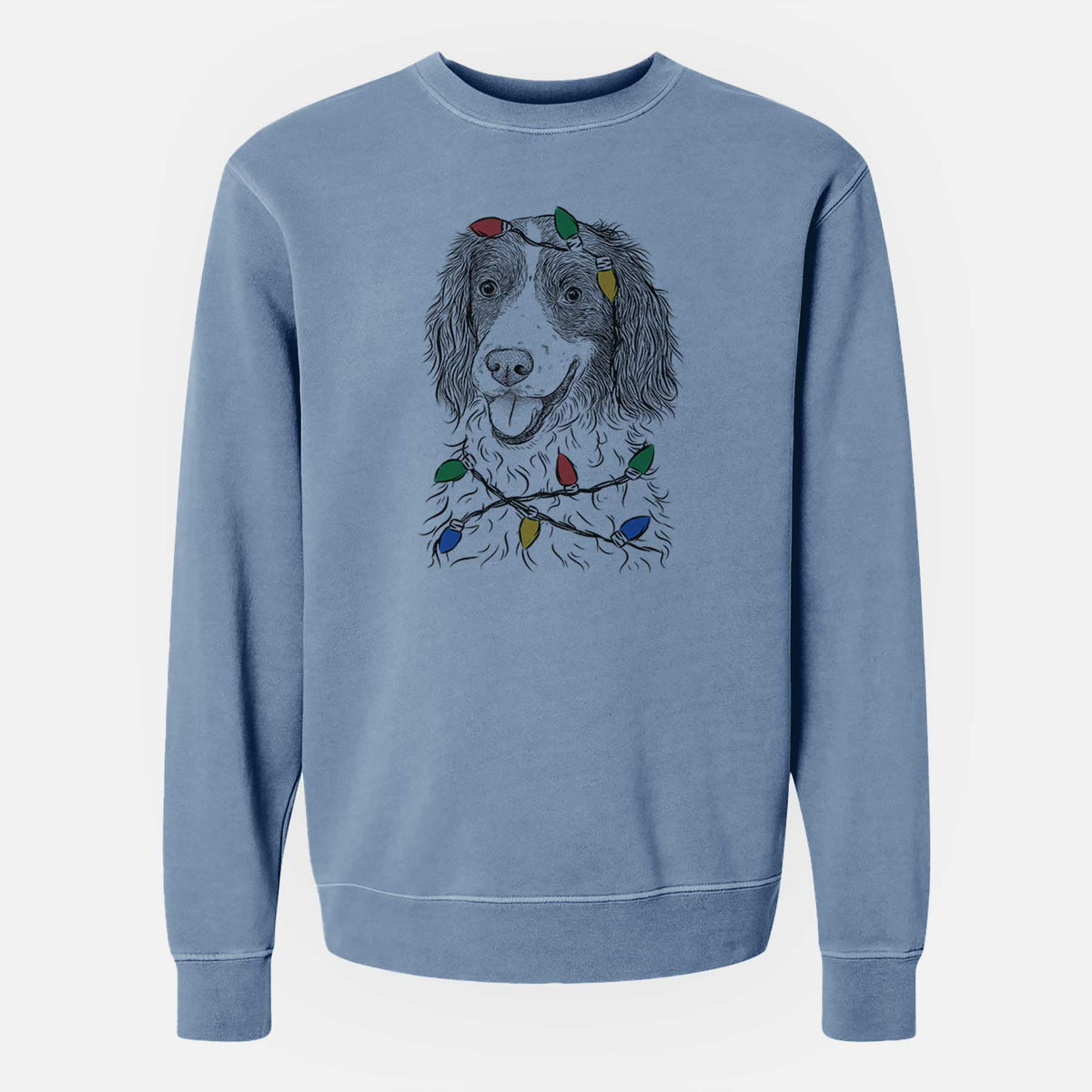 Christmas Lights Maggie the Springer Spaniel - Unisex Pigment Dyed Crew Sweatshirt