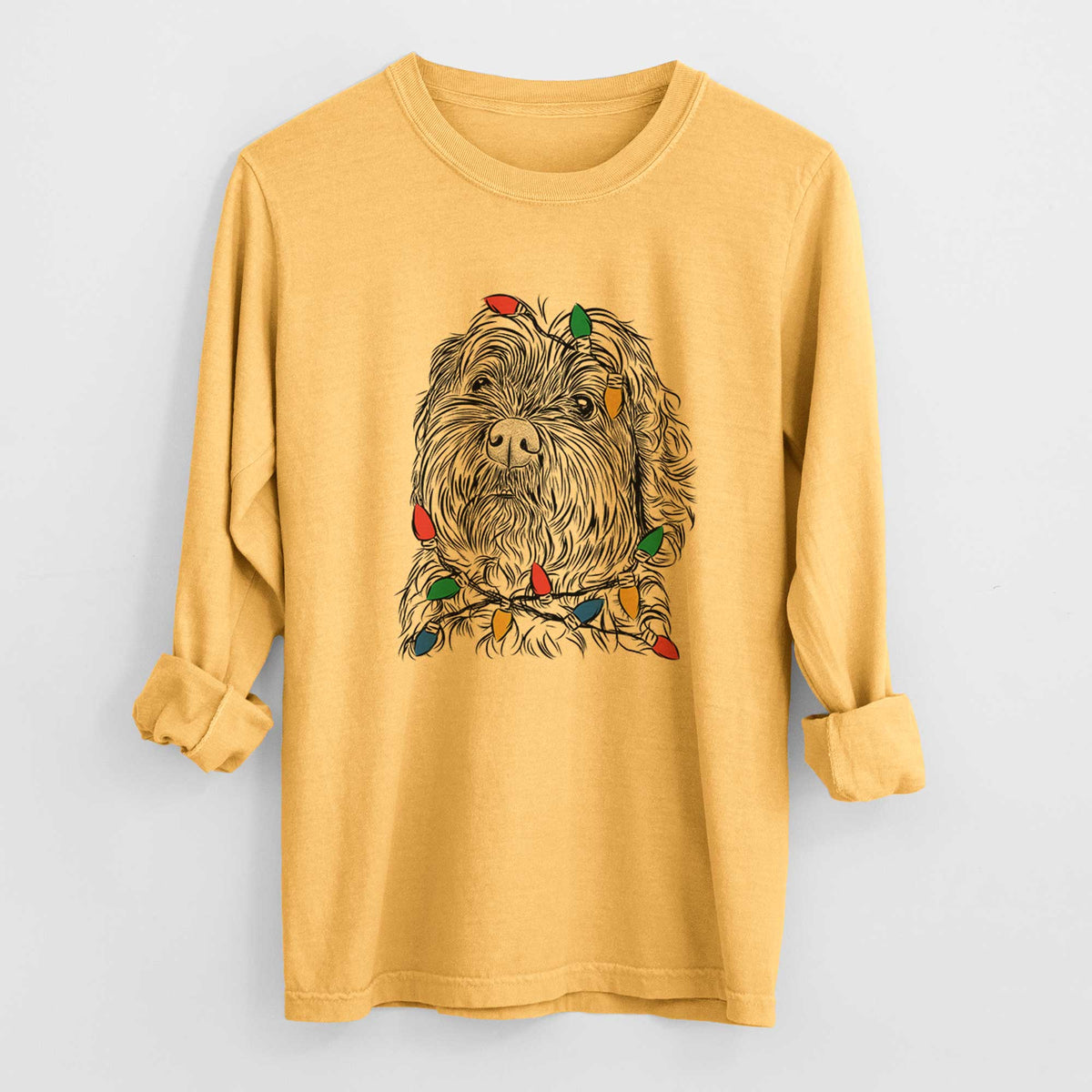 Christmas Lights Maggie Girl the Cockapoo - Heavyweight 100% Cotton Long Sleeve