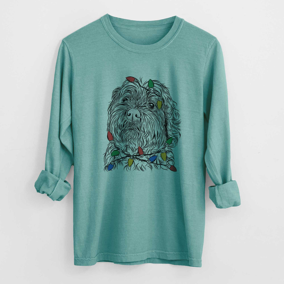Christmas Lights Maggie Girl the Cockapoo - Heavyweight 100% Cotton Long Sleeve