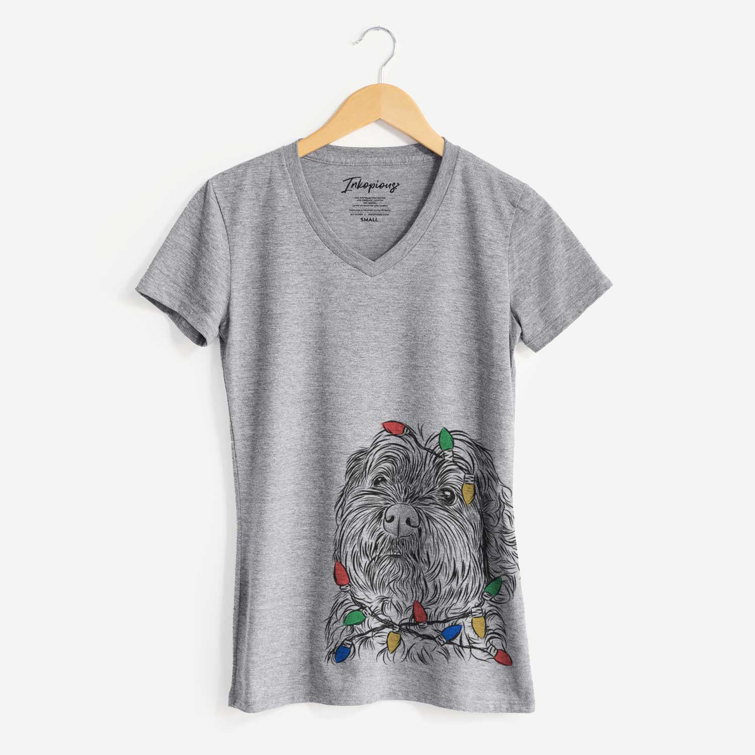 Christmas Lights Maggie Girl the Cockapoo - Women's V-neck Shirt