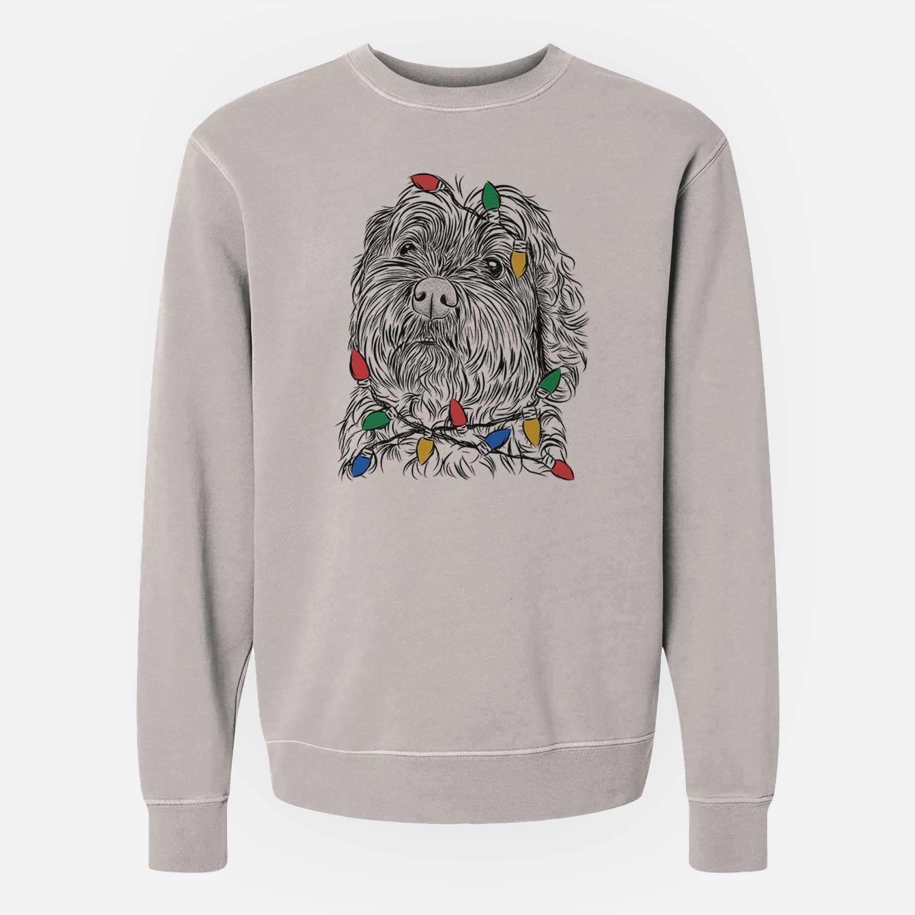 Christmas Lights Maggie Girl the Cockapoo - Unisex Pigment Dyed Crew Sweatshirt