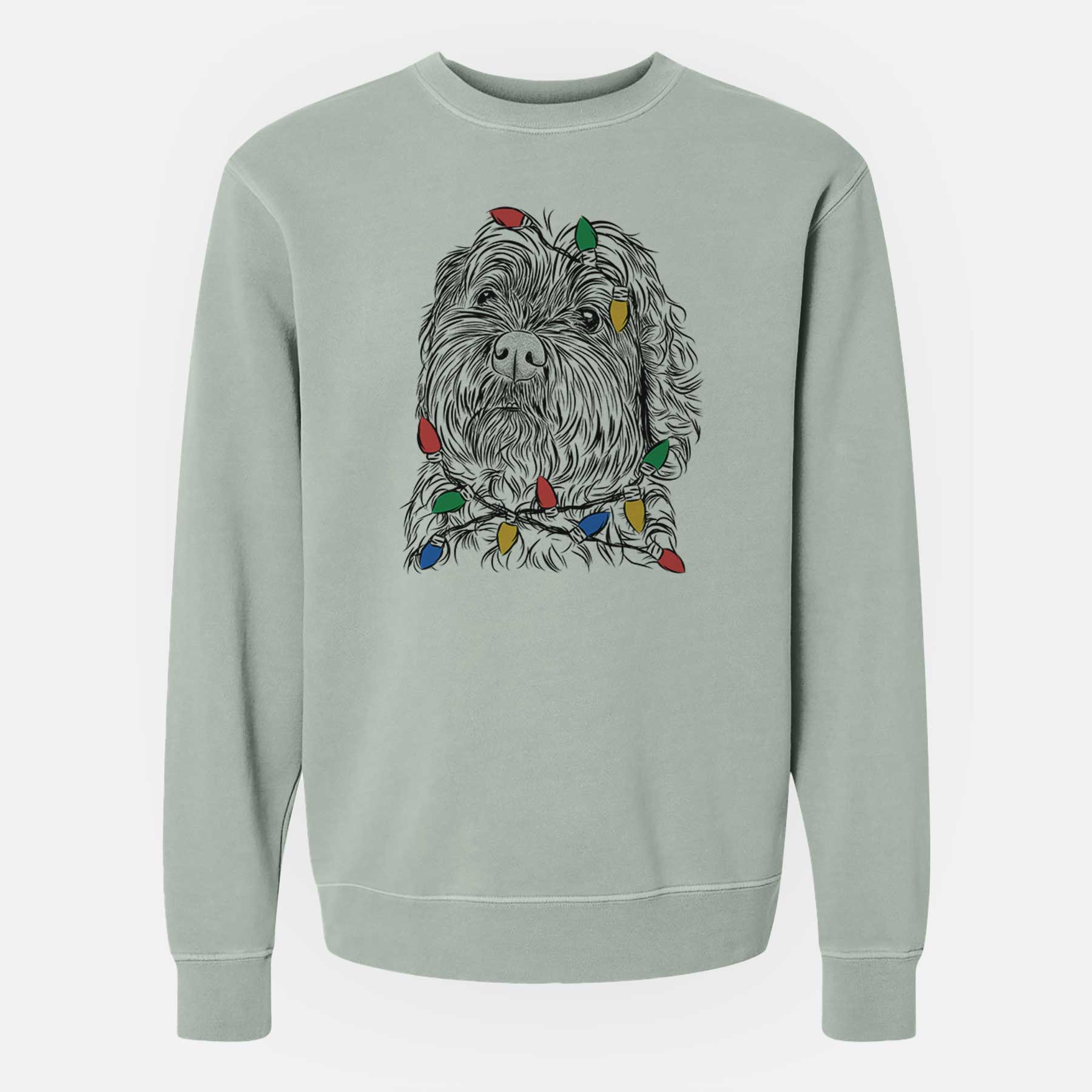 Christmas Lights Maggie Girl the Cockapoo - Unisex Pigment Dyed Crew Sweatshirt