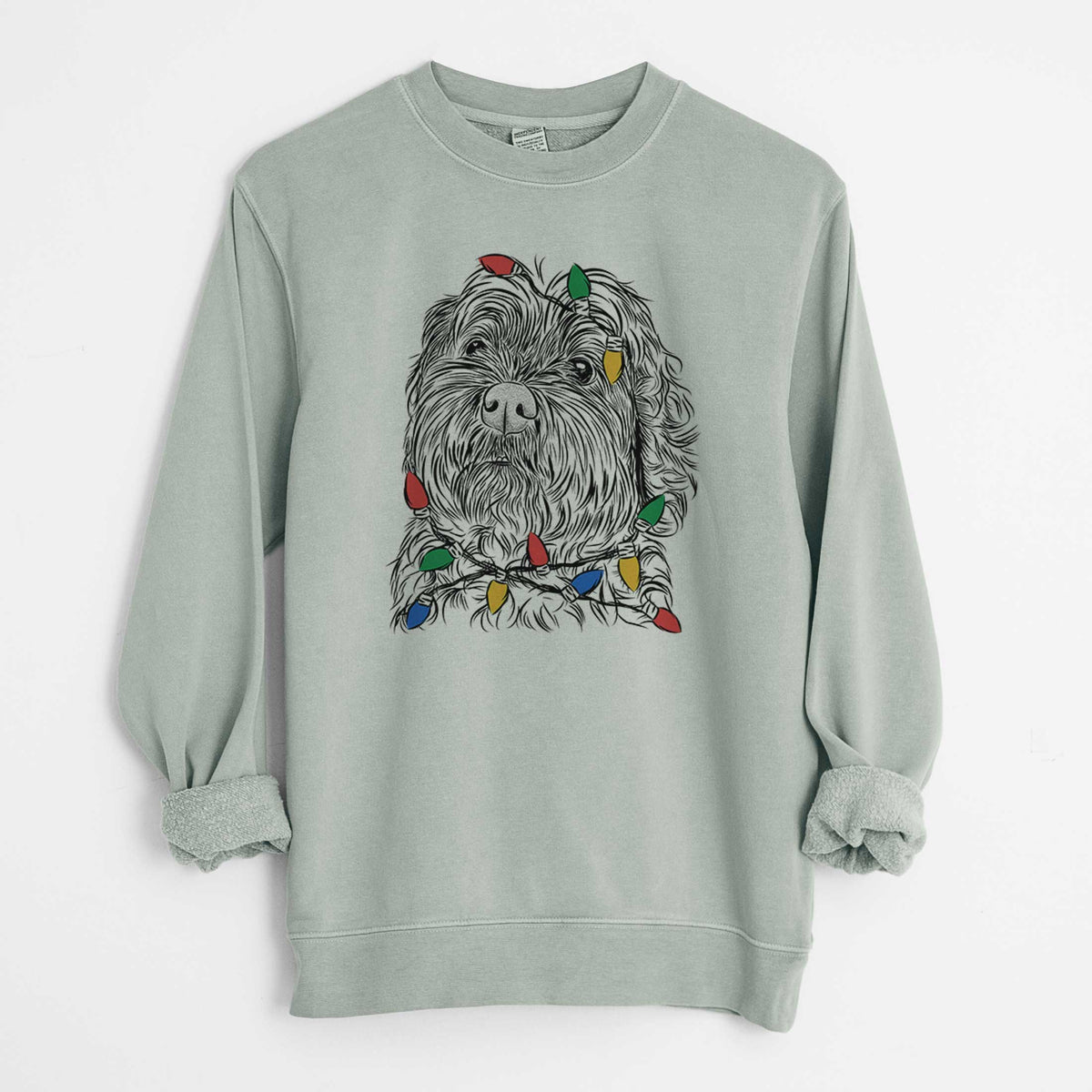 Christmas Lights Maggie Girl the Cockapoo - Unisex Pigment Dyed Crew Sweatshirt