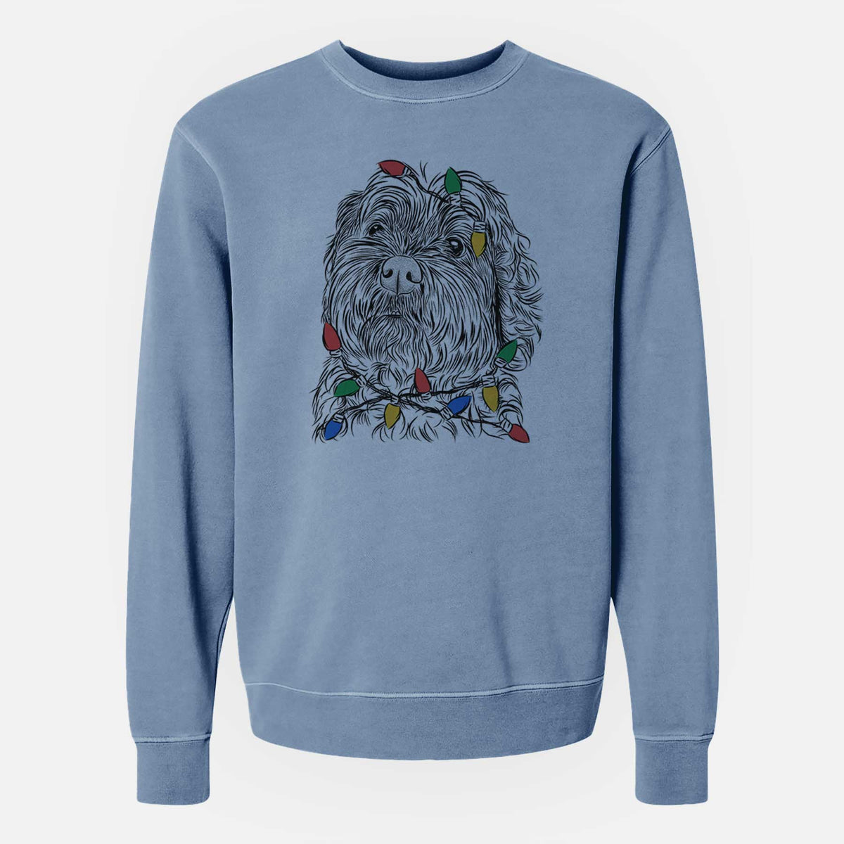 Christmas Lights Maggie Girl the Cockapoo - Unisex Pigment Dyed Crew Sweatshirt