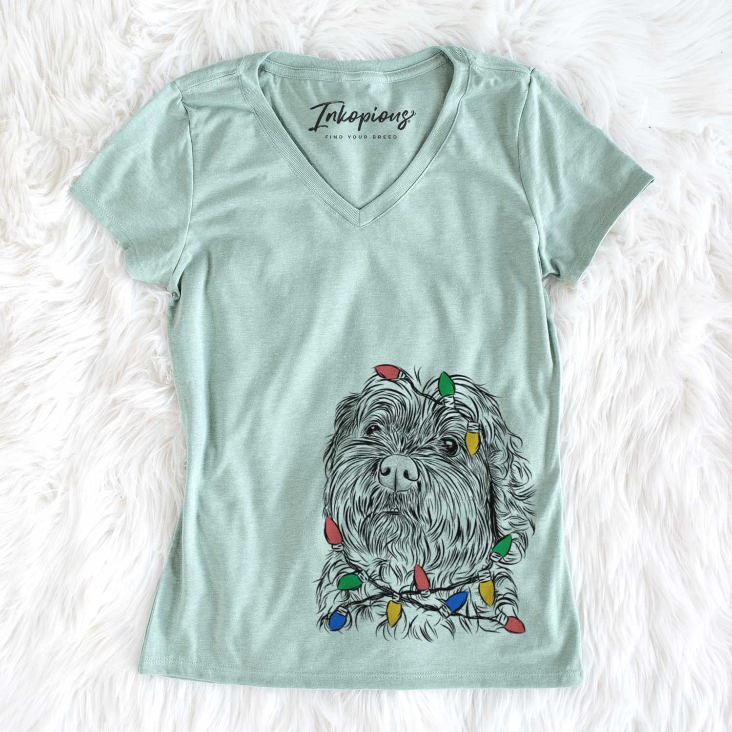 Christmas Lights Maggie Girl the Cockapoo - Women's V-neck Shirt