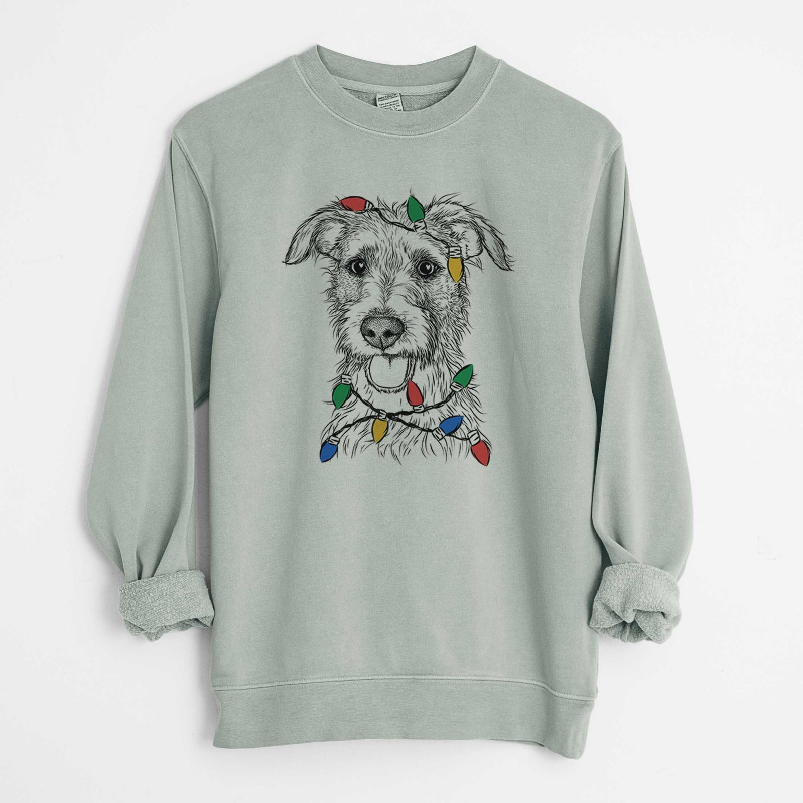 Christmas Lights Maggie the Terrier Mix - Unisex Pigment Dyed Crew Sweatshirt