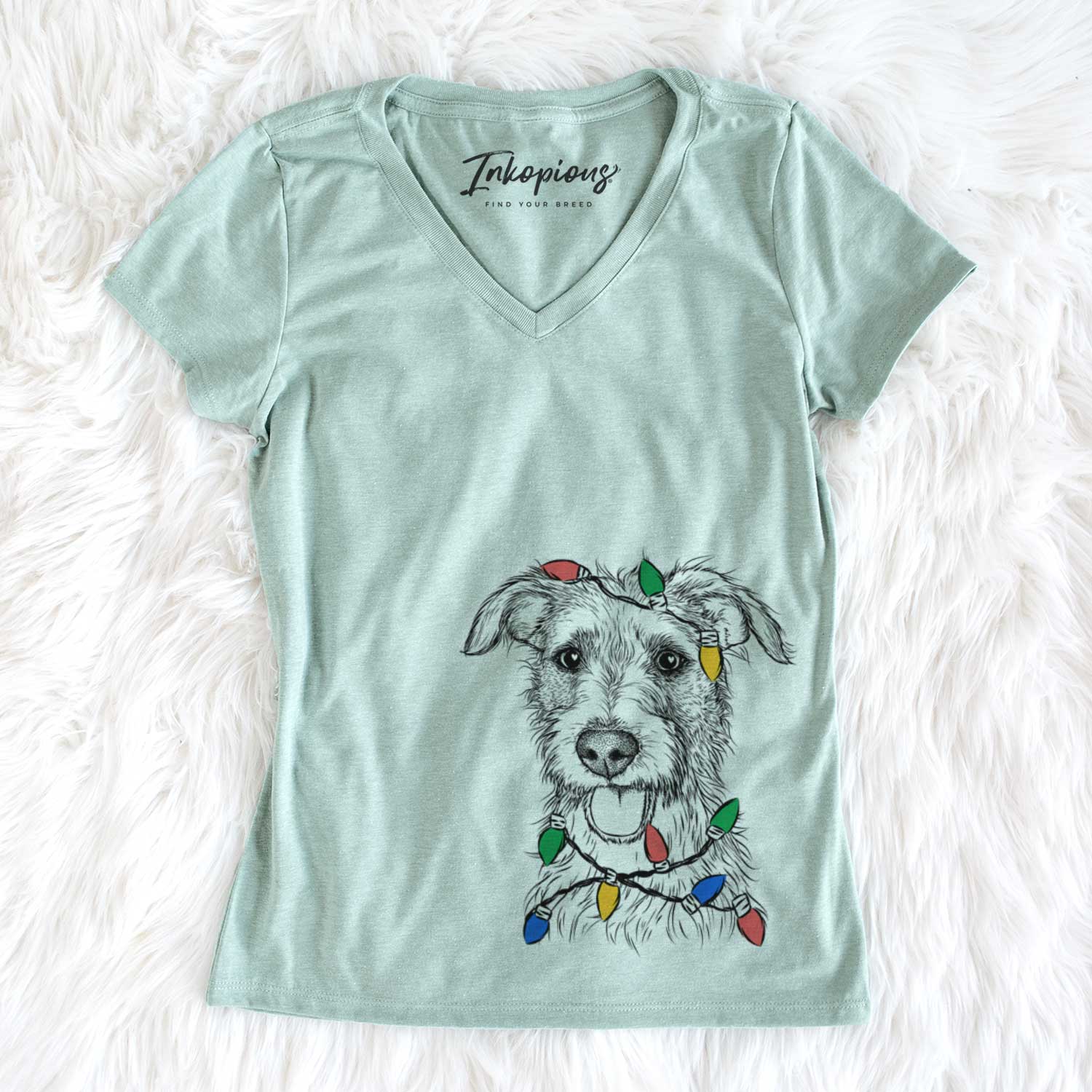Christmas Lights Maggie the Terrier Mix - Women's V-neck Shirt