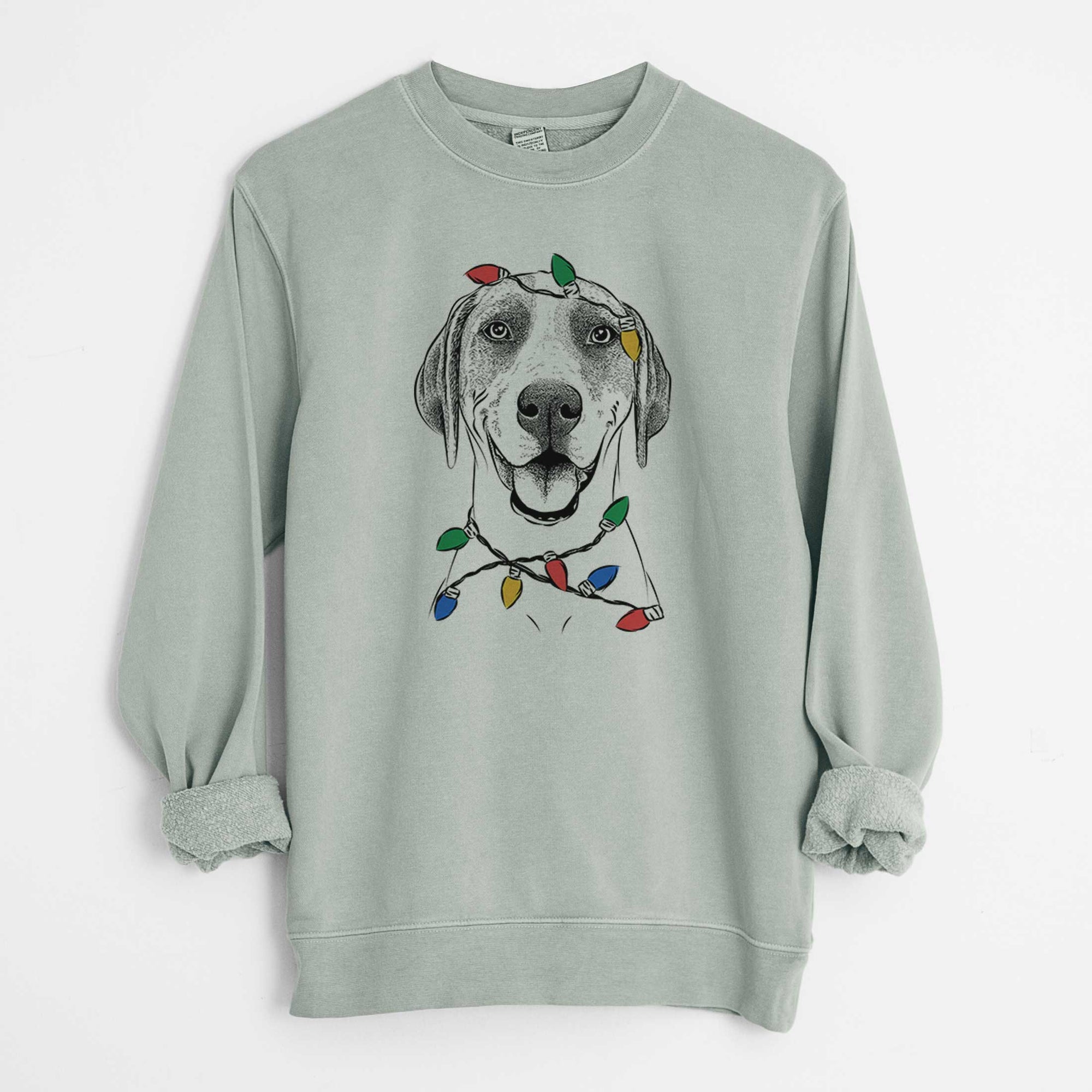 Christmas Lights Maggie the Treeing Walker Coonhound - Unisex Pigment Dyed Crew Sweatshirt