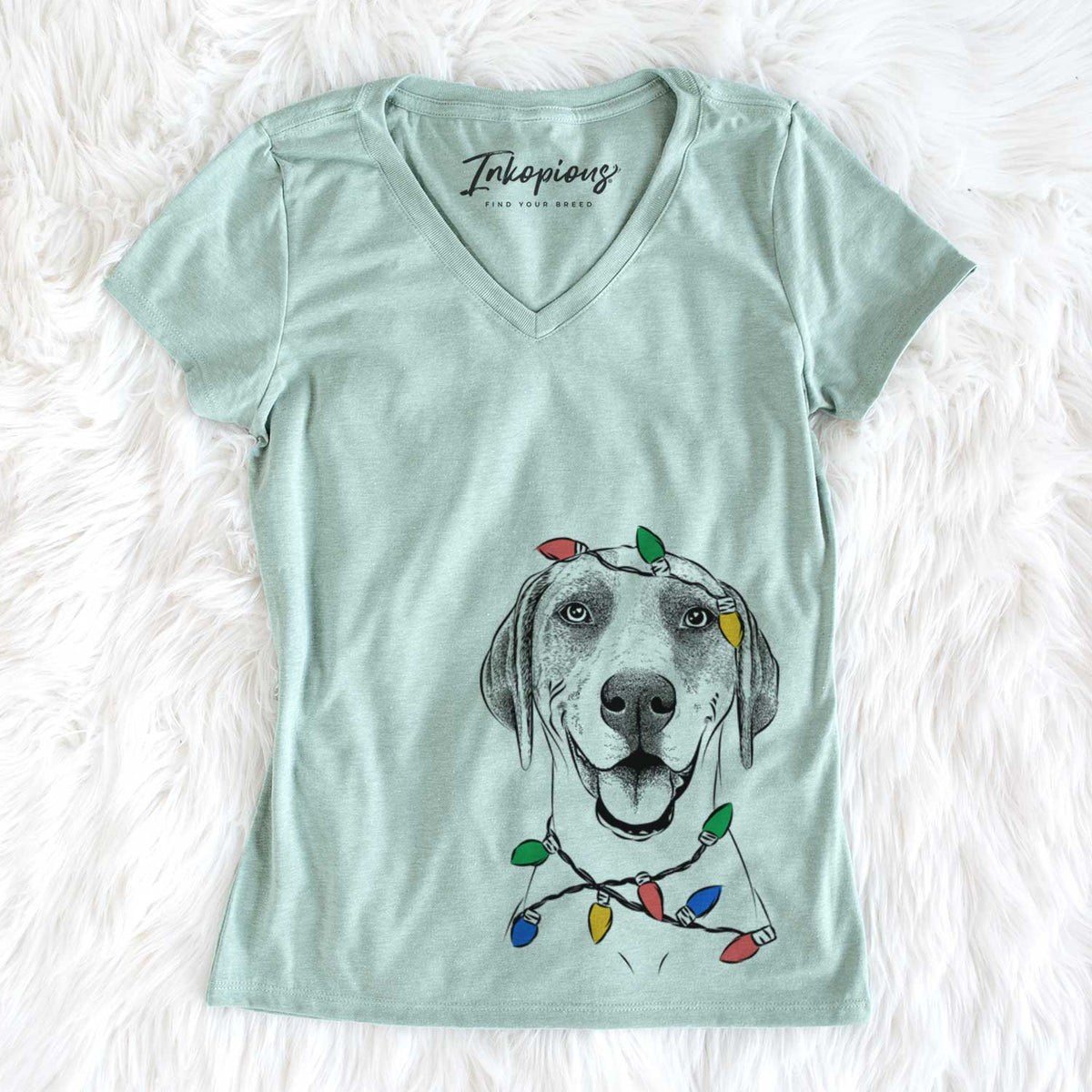 Christmas Lights Maggie the Treeing Walker Coonhound - Women&#39;s V-neck Shirt