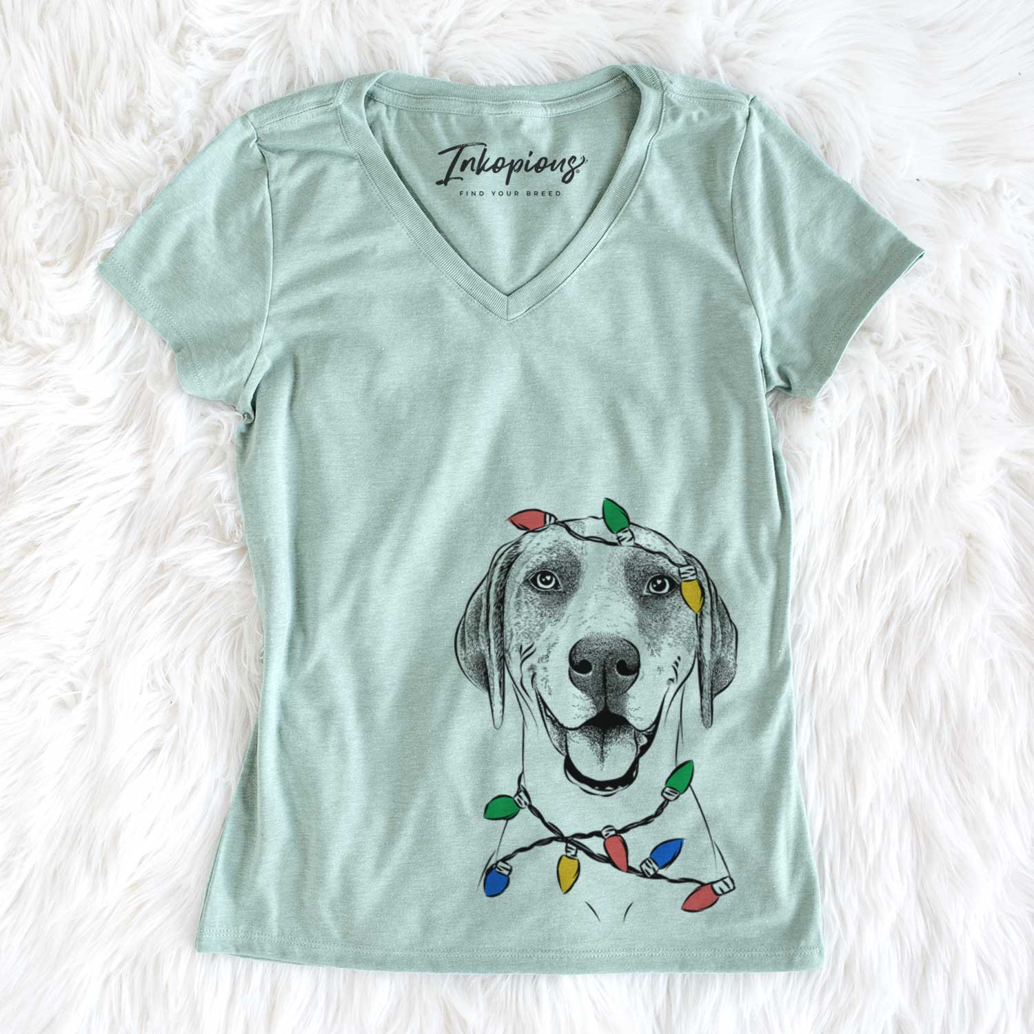 Christmas Lights Maggie the Treeing Walker Coonhound - Women's V-neck Shirt