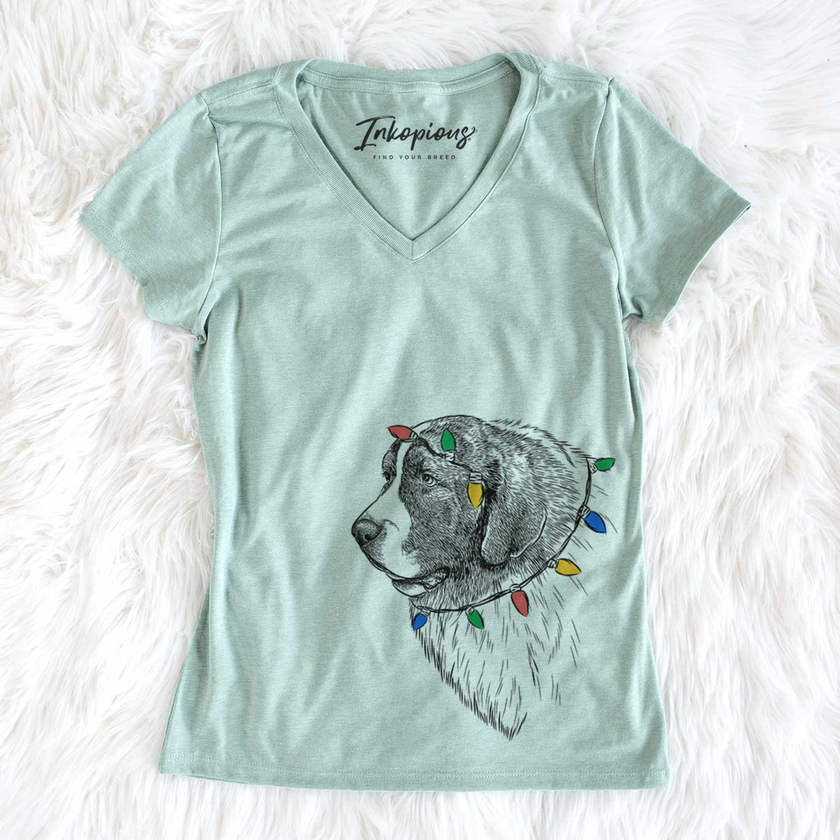 Christmas Lights Magnus the Pyrenean Mastiff - Women&#39;s V-neck Shirt