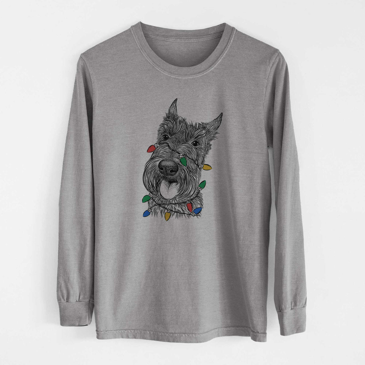 Christmas Lights Magnus the Scottish Terrier - Heavyweight 100% Cotton Long Sleeve