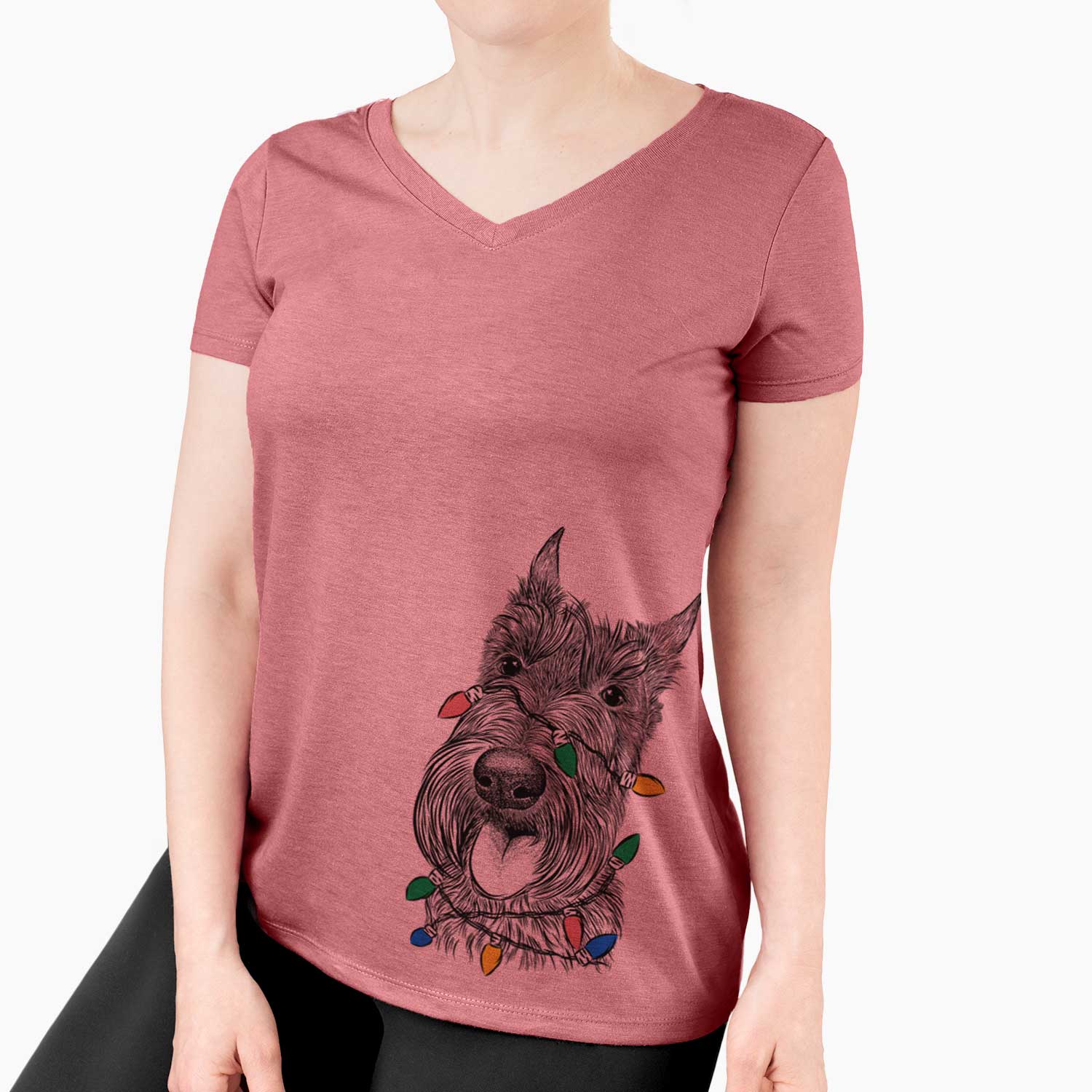 Christmas Lights Magnus the Scottish Terrier - Women's V-neck Shirt