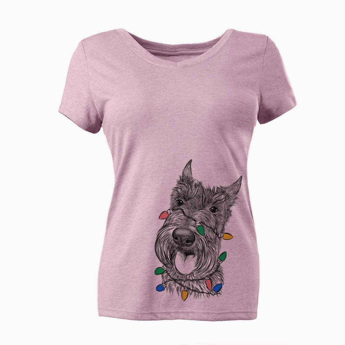 Christmas Lights Magnus the Scottish Terrier - Women's V-neck Shirt