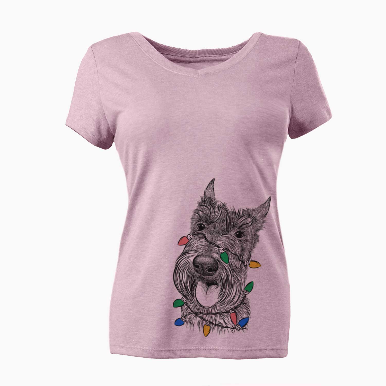 Christmas Lights Magnus the Scottish Terrier - Women's V-neck Shirt