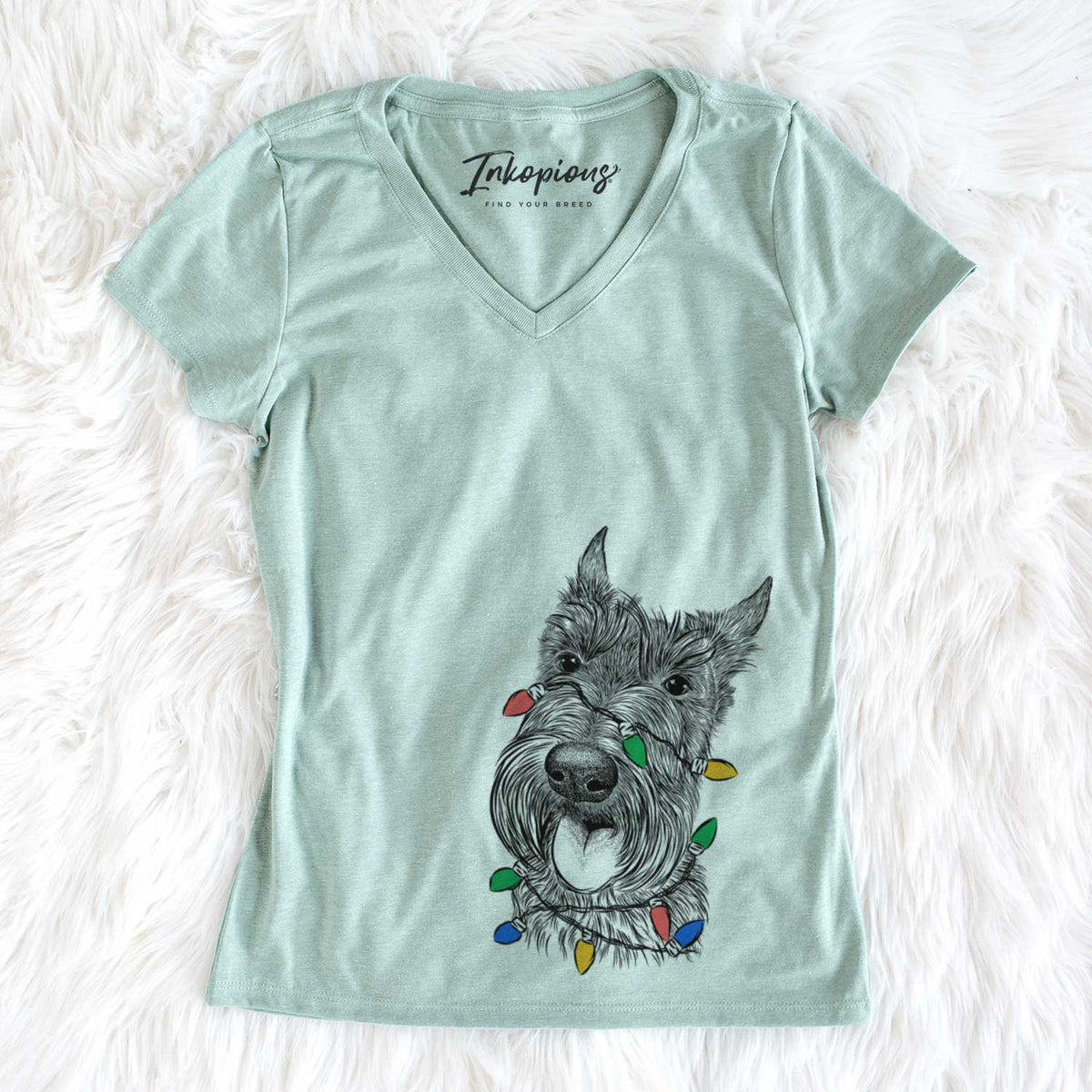 Christmas Lights Magnus the Scottish Terrier - Women&#39;s V-neck Shirt