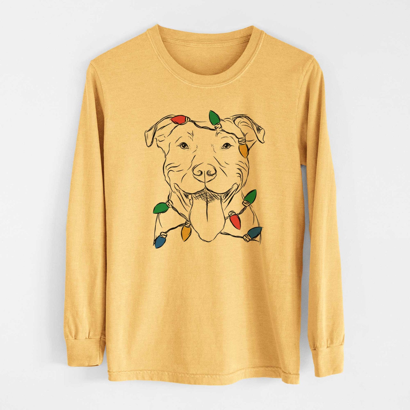 Christmas Lights Major the Pitbull - Heavyweight 100% Cotton Long Sleeve