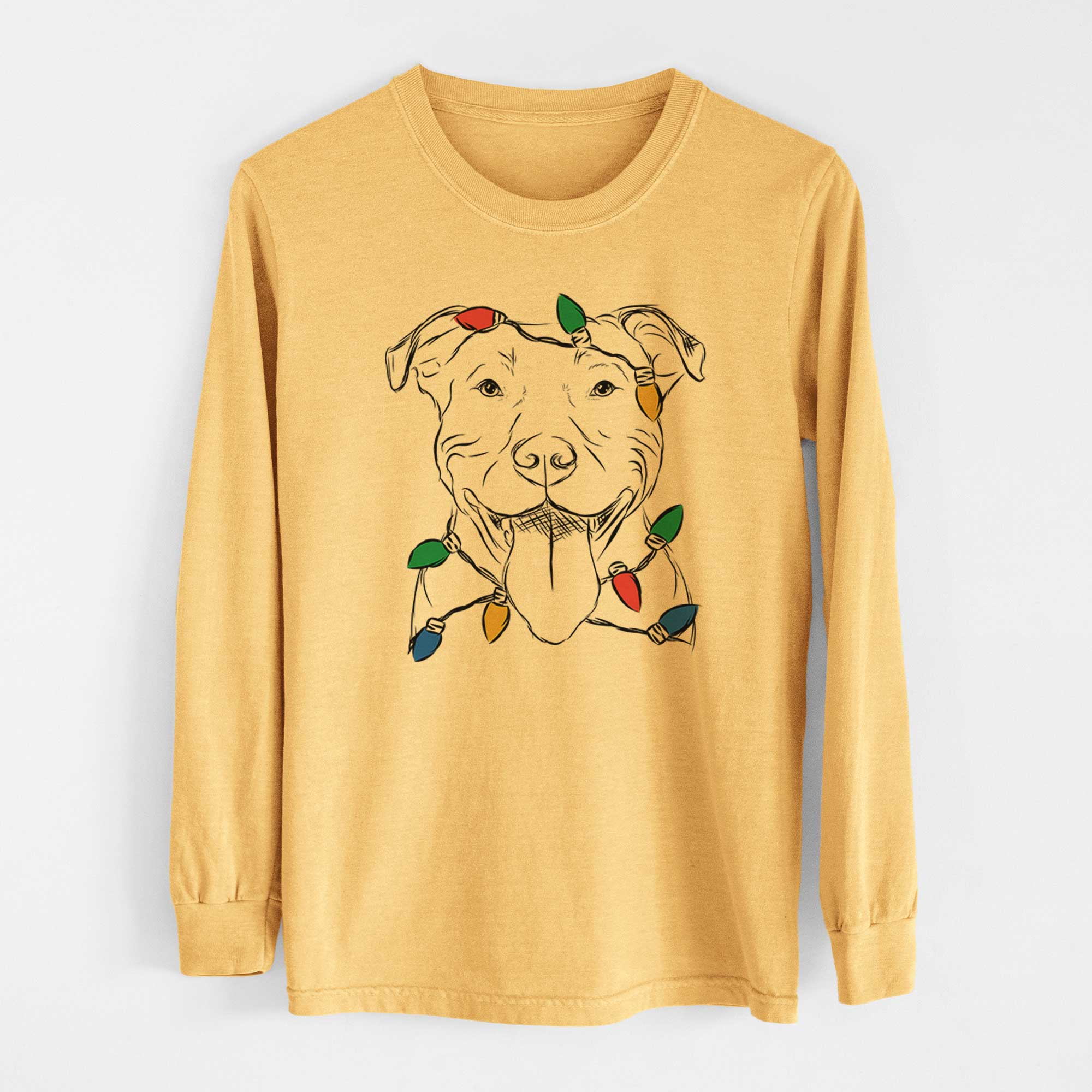Christmas Lights Major the Pitbull - Heavyweight 100% Cotton Long Sleeve