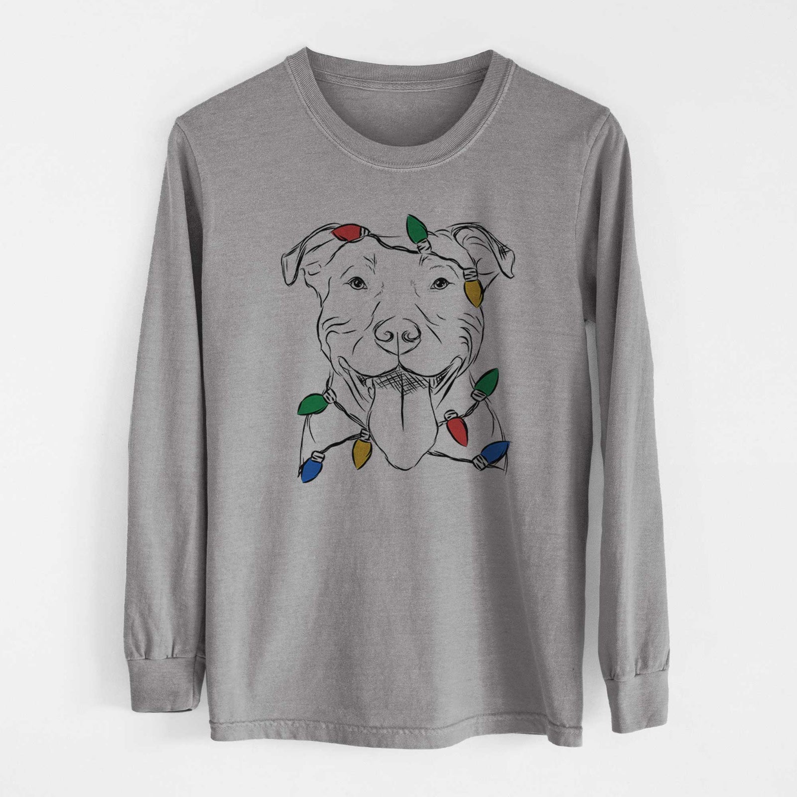 Christmas Lights Major the Pitbull - Heavyweight 100% Cotton Long Sleeve