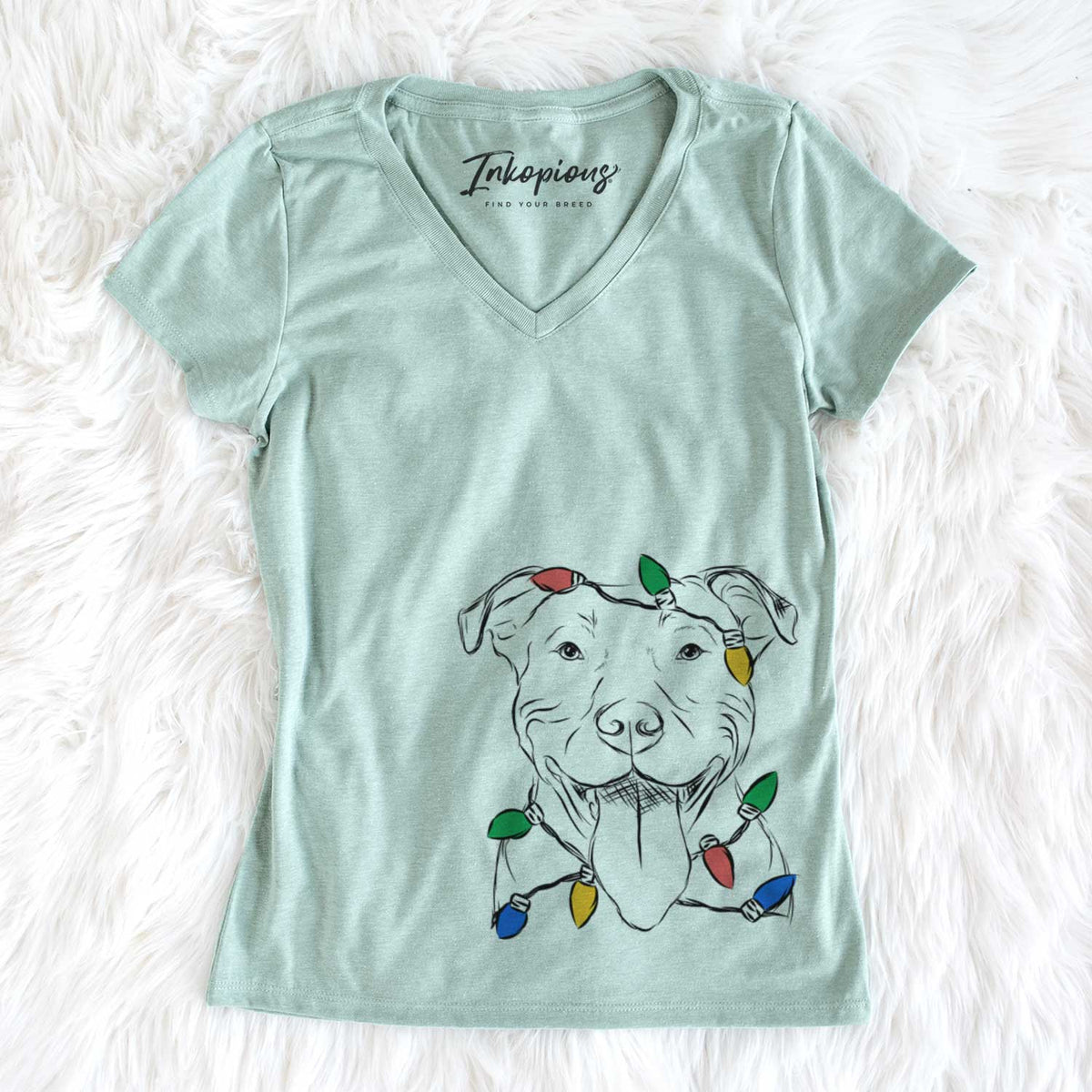 Christmas Lights Major the Pitbull - Women&#39;s V-neck Shirt