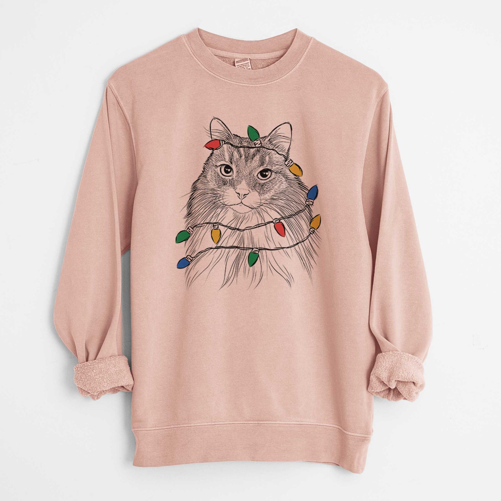 Christmas Lights Maks the Siberian Cat - Unisex Pigment Dyed Crew Sweatshirt