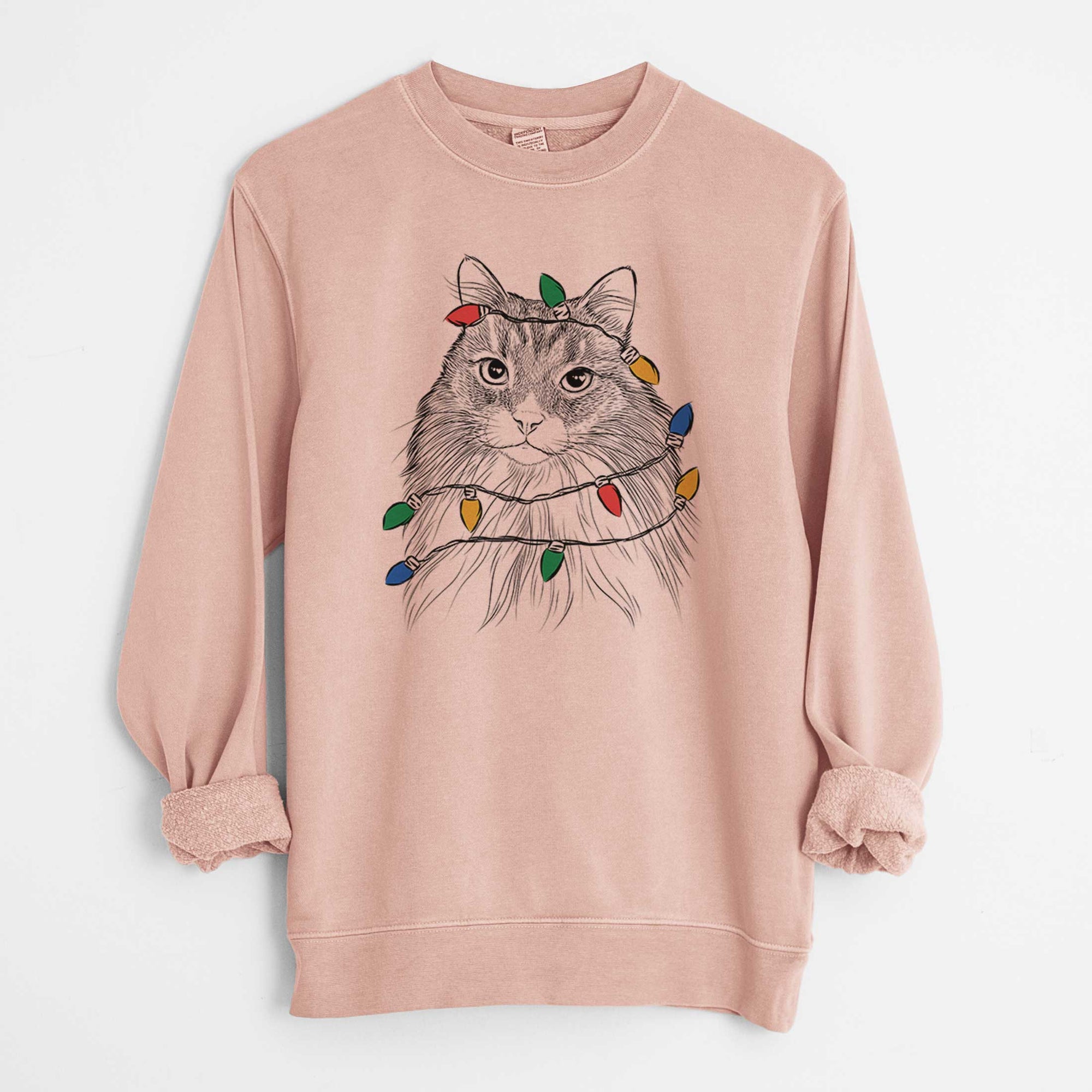 Christmas Lights Maks the Siberian Cat - Unisex Pigment Dyed Crew Sweatshirt