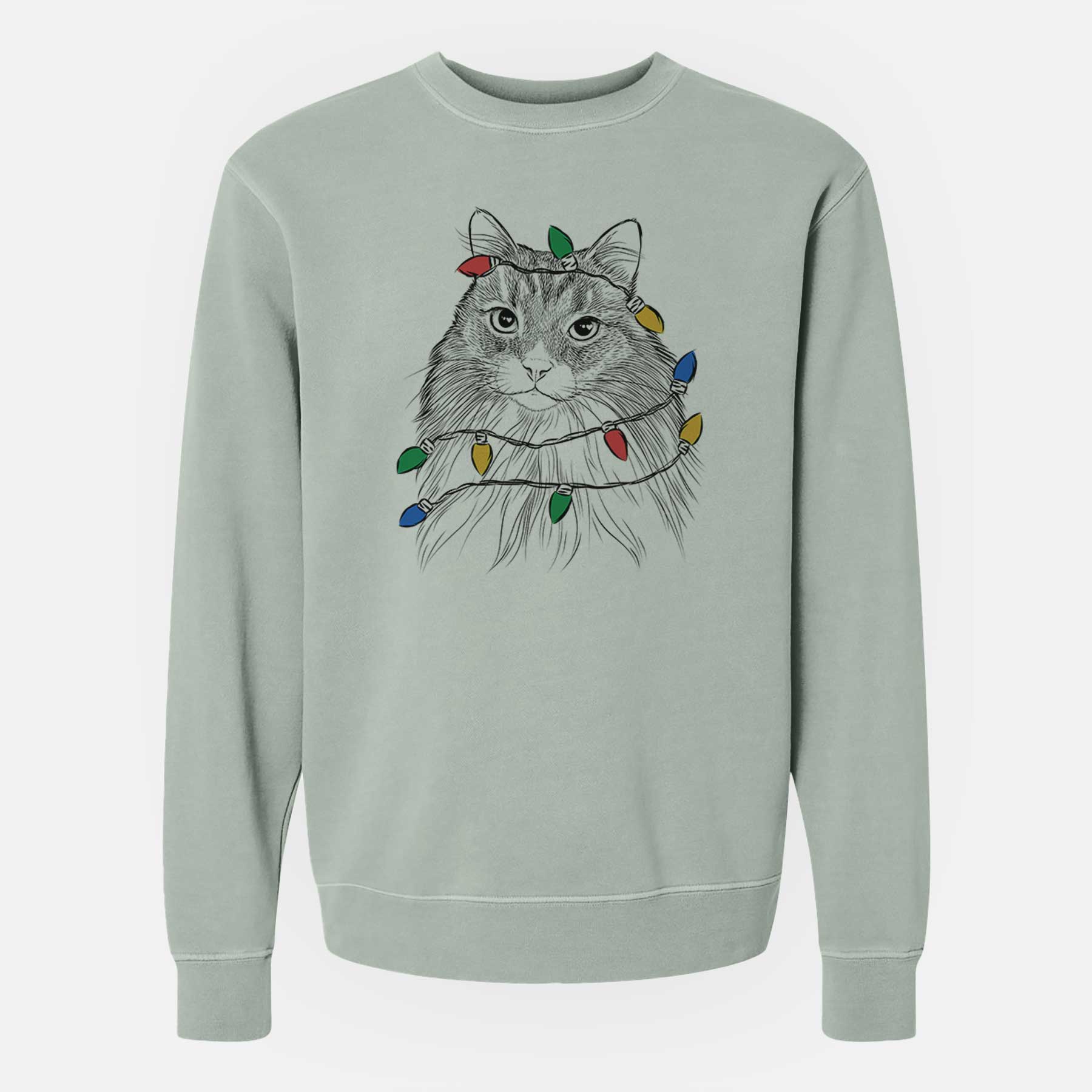 Christmas Lights Maks the Siberian Cat - Unisex Pigment Dyed Crew Sweatshirt