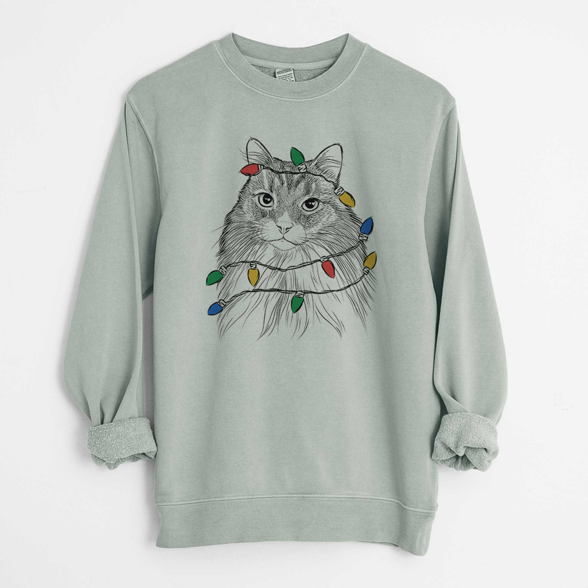 Christmas Lights Maks the Siberian Cat - Unisex Pigment Dyed Crew Sweatshirt