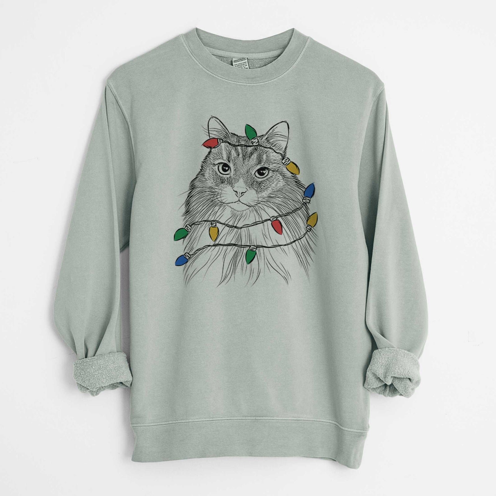 Christmas Lights Maks the Siberian Cat - Unisex Pigment Dyed Crew Sweatshirt