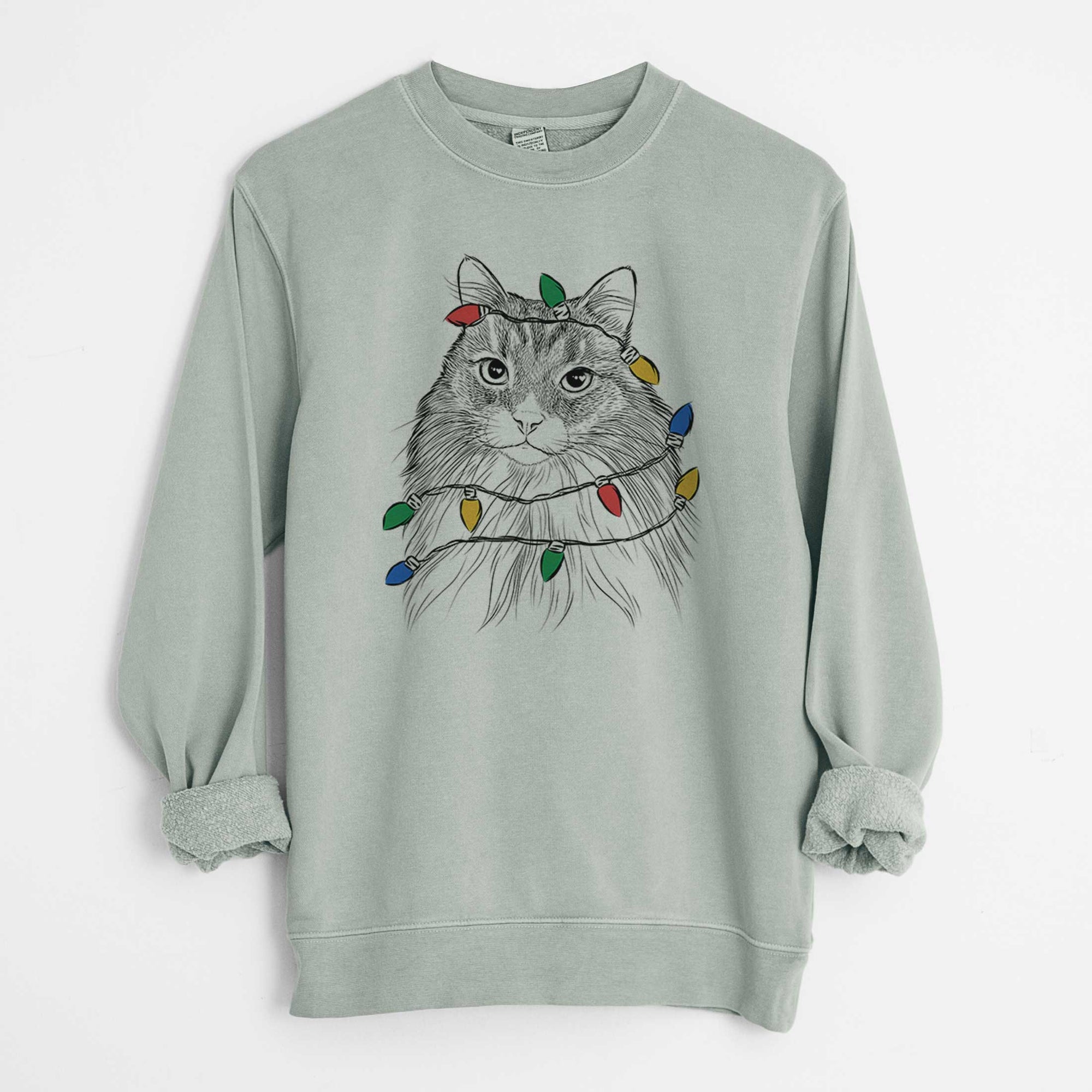 Christmas Lights Maks the Siberian Cat - Unisex Pigment Dyed Crew Sweatshirt