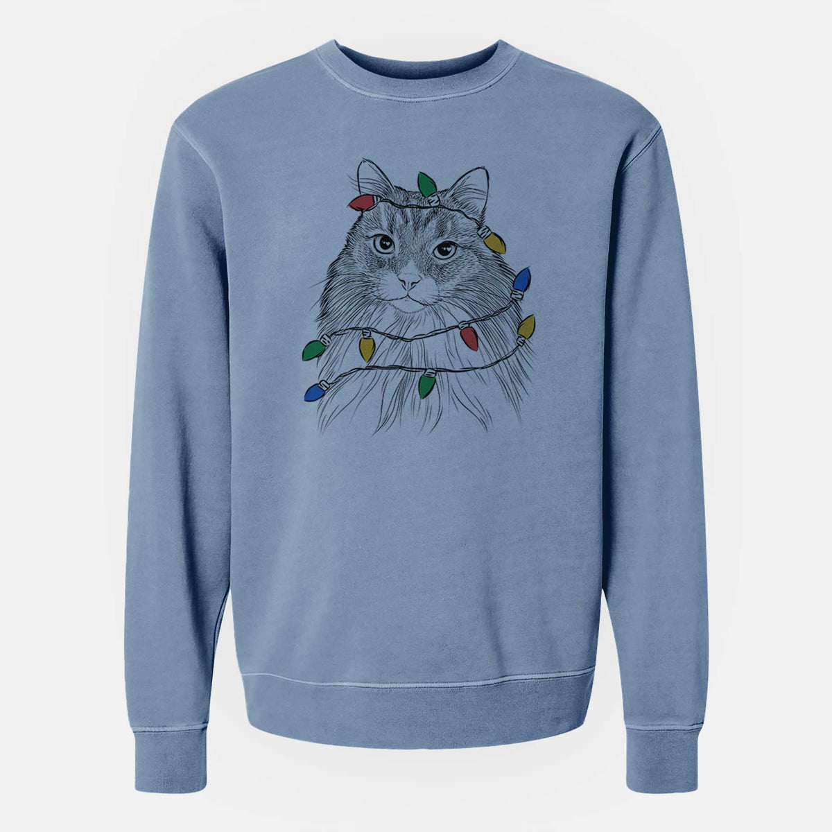 Christmas Lights Maks the Siberian Cat - Unisex Pigment Dyed Crew Sweatshirt