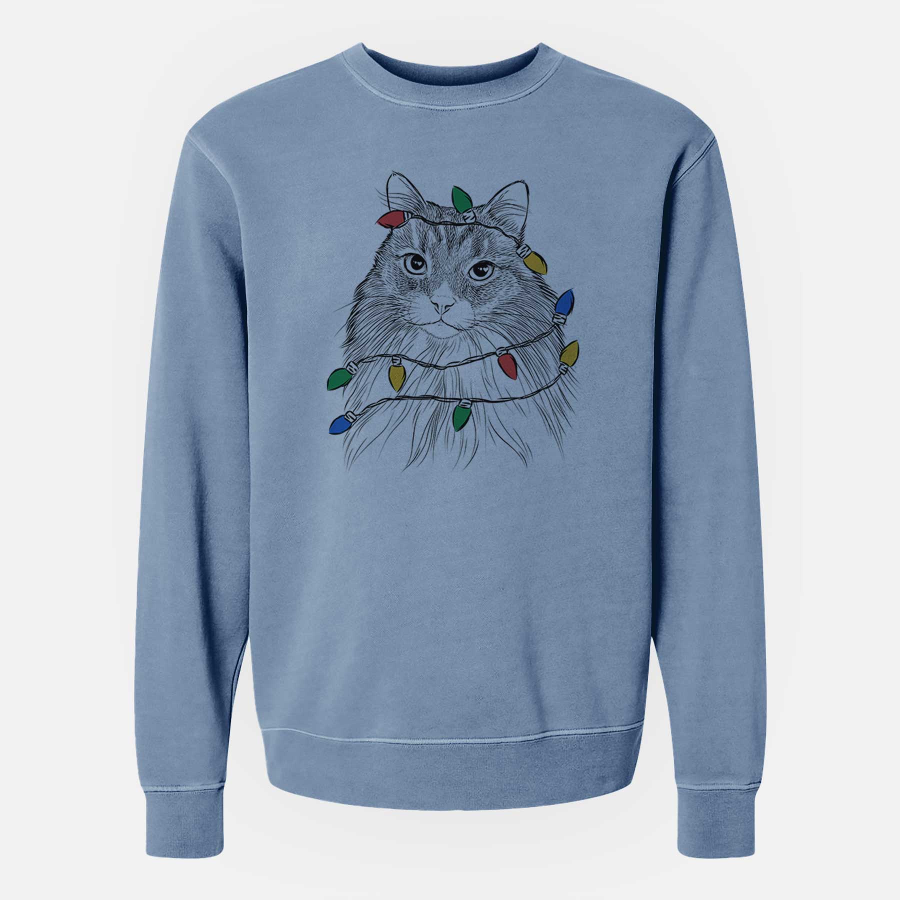 Christmas Lights Maks the Siberian Cat - Unisex Pigment Dyed Crew Sweatshirt