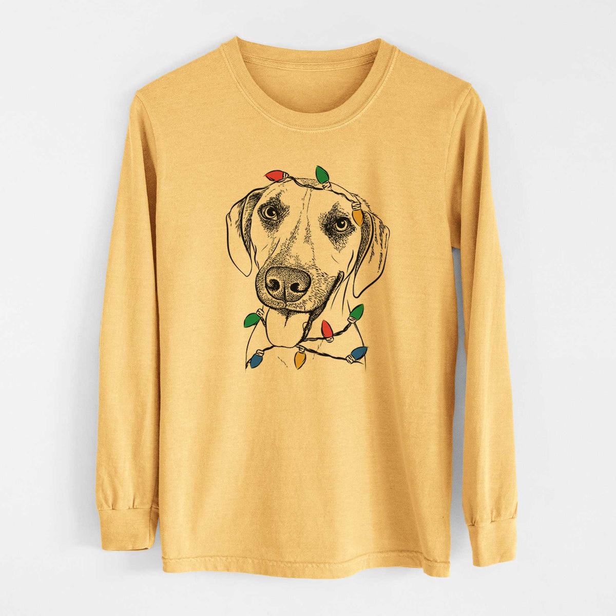 Christmas Lights Malia the American Foxhound Mix - Heavyweight 100% Cotton Long Sleeve