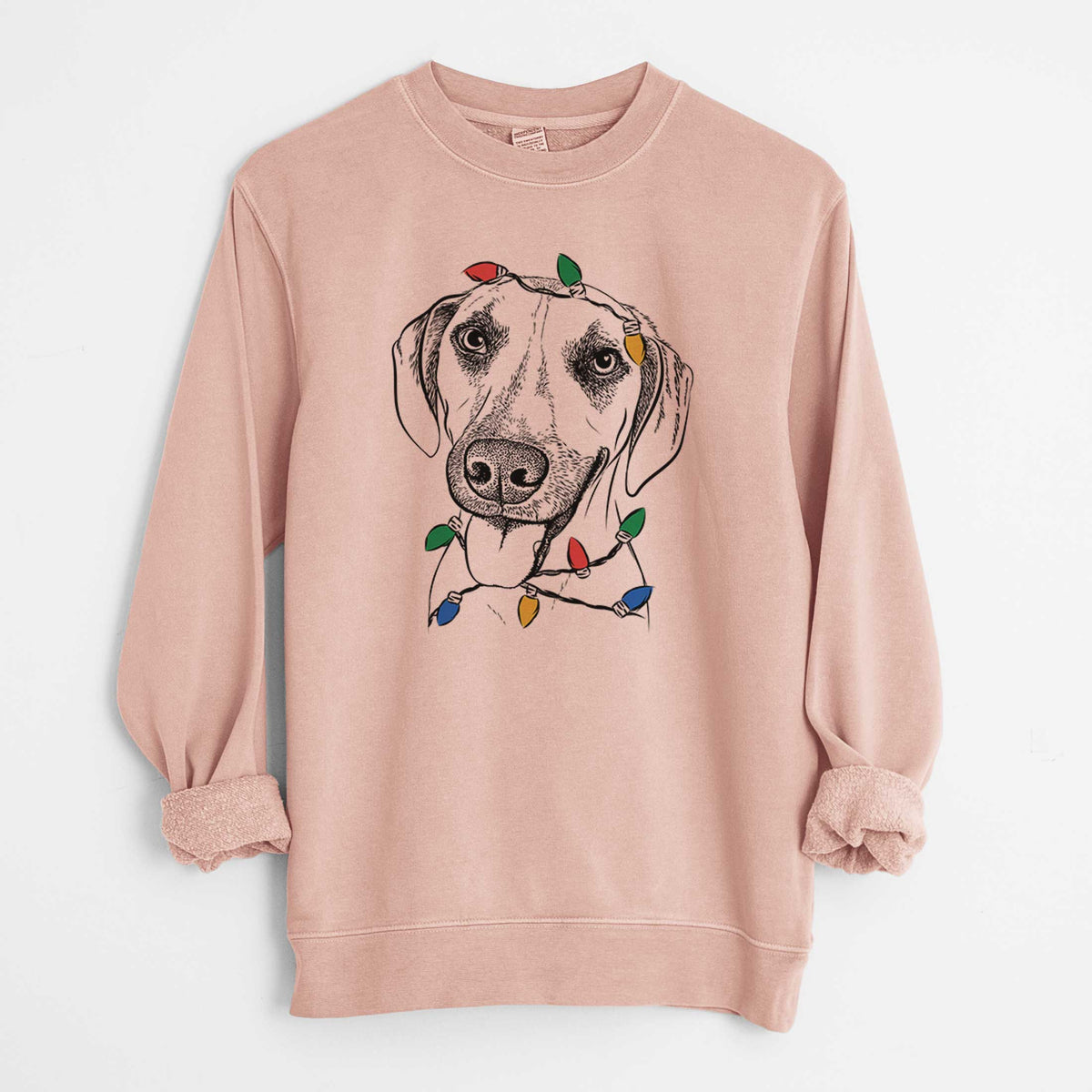 Christmas Lights Malia the American Foxhound Mix - Unisex Pigment Dyed Crew Sweatshirt
