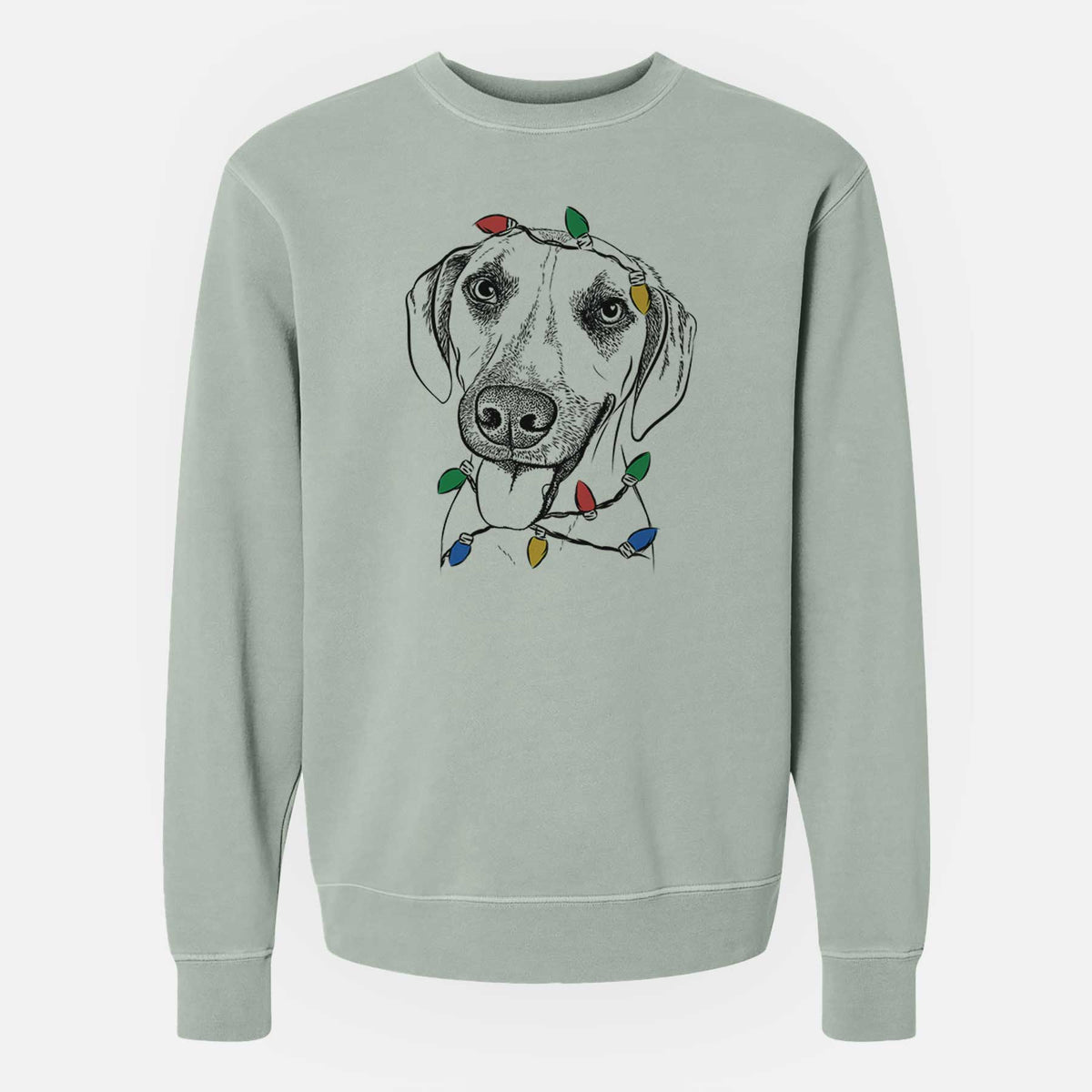 Christmas Lights Malia the American Foxhound Mix - Unisex Pigment Dyed Crew Sweatshirt