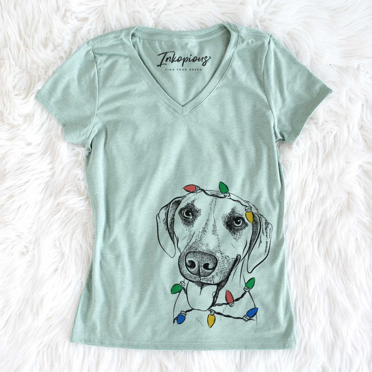 Christmas Lights Malia the American Foxhound Mix - Women&#39;s V-neck Shirt