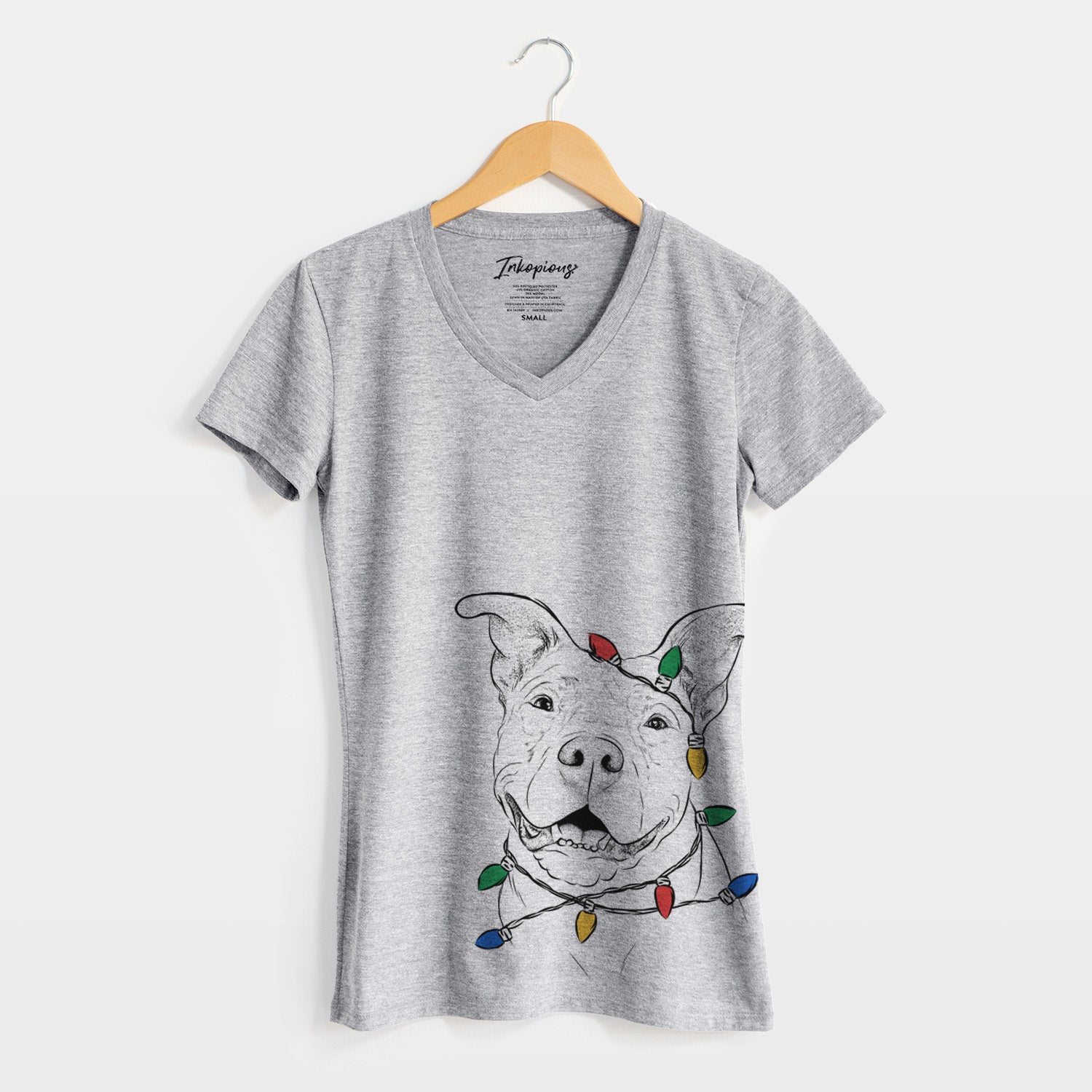 Christmas Lights Malibu the Staffordshire Terrier/Pitbull Mix - Women's Perfect V-neck Shirt