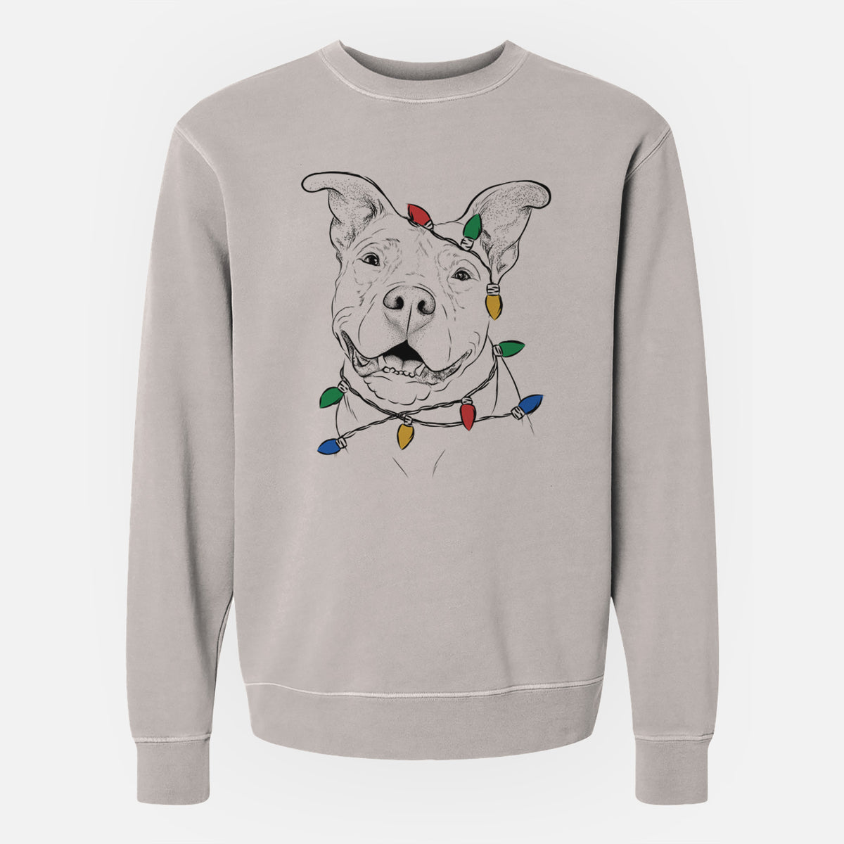 Christmas Lights Malibu the Staffordshire Terrier/Pitbull Mix - Unisex Pigment Dyed Crew Sweatshirt