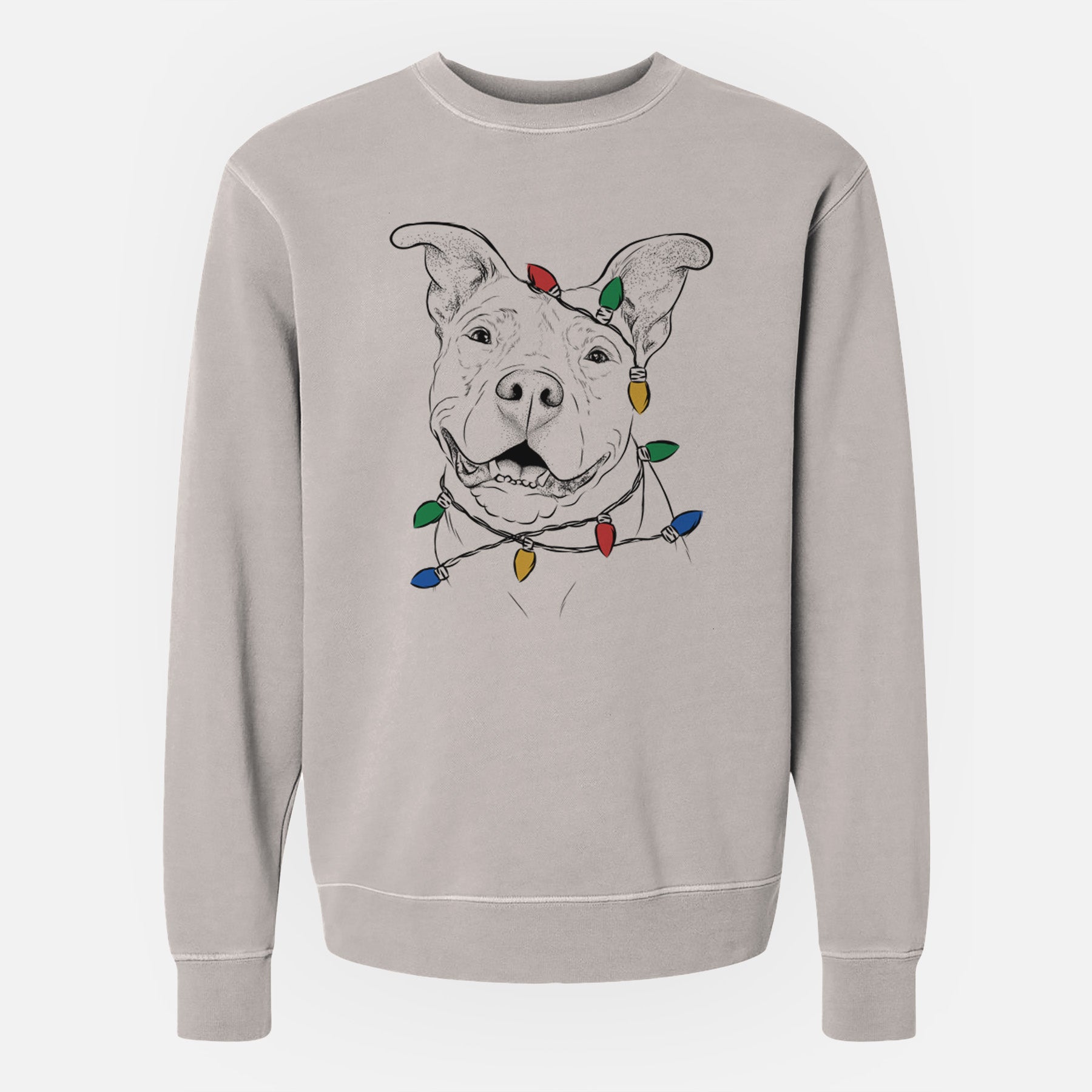 Christmas Lights Malibu the Staffordshire Terrier/Pitbull Mix - Unisex Pigment Dyed Crew Sweatshirt