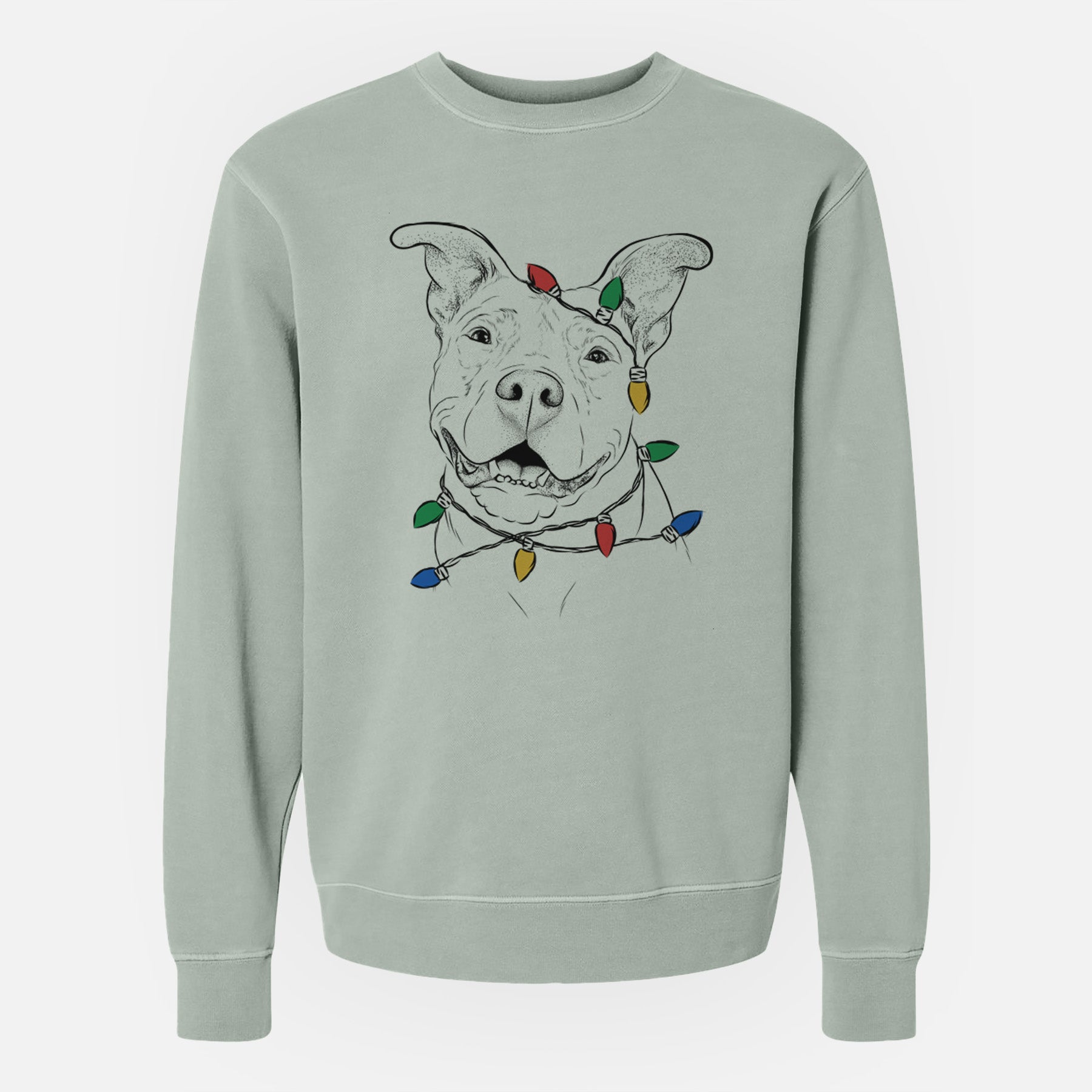 Christmas Lights Malibu the Staffordshire Terrier/Pitbull Mix - Unisex Pigment Dyed Crew Sweatshirt