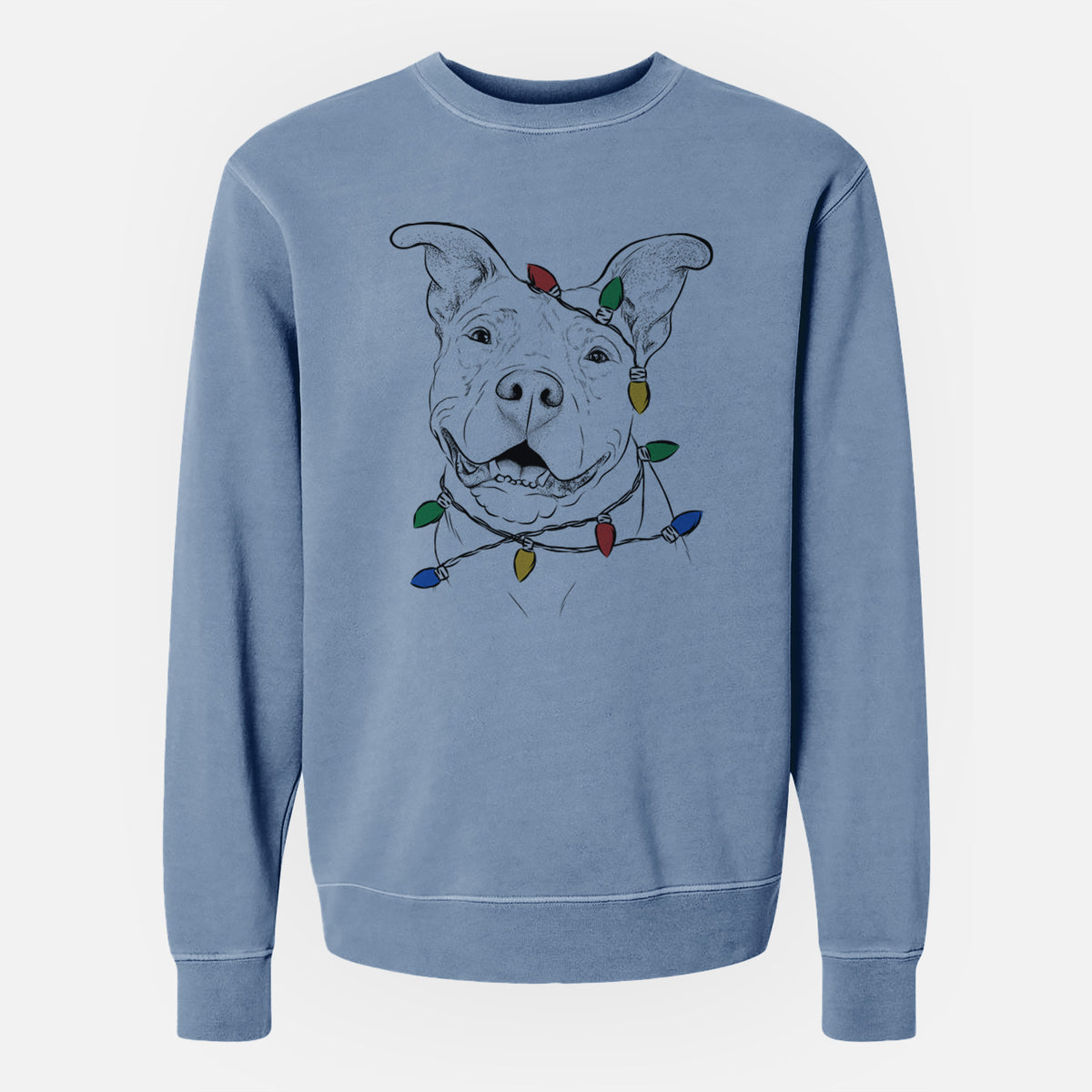 Christmas Lights Malibu the Staffordshire Terrier/Pitbull Mix - Unisex Pigment Dyed Crew Sweatshirt