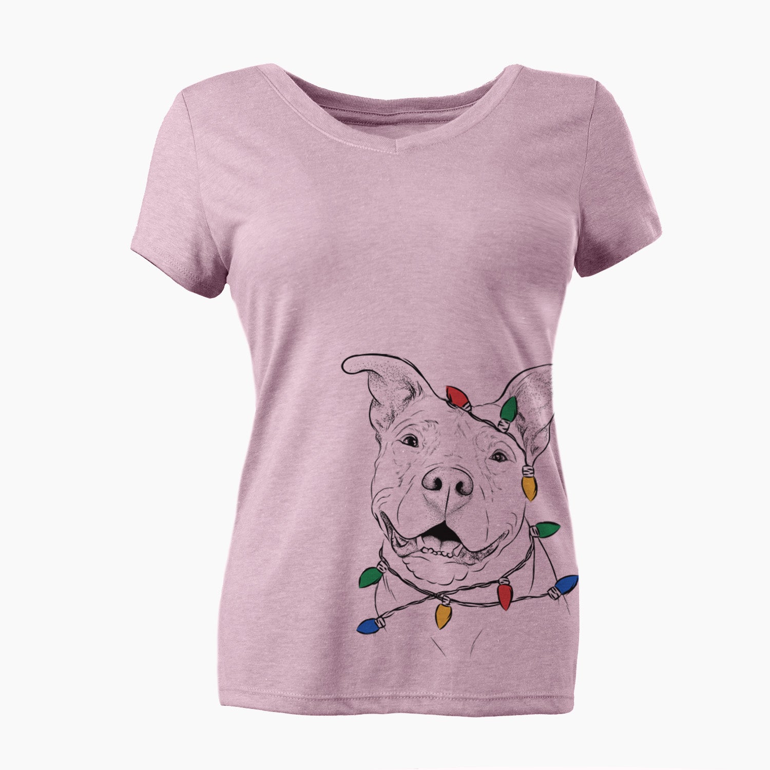 Christmas Lights Malibu the Staffordshire Terrier/Pitbull Mix - Women's Perfect V-neck Shirt