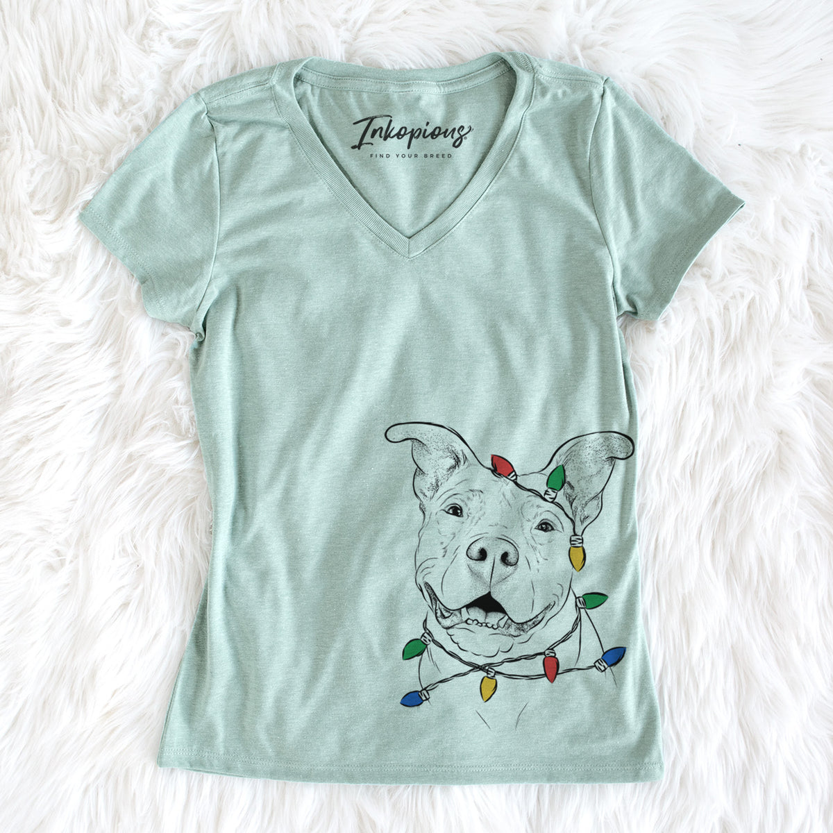 Christmas Lights Malibu the Staffordshire Terrier/Pitbull Mix - Women&#39;s Perfect V-neck Shirt