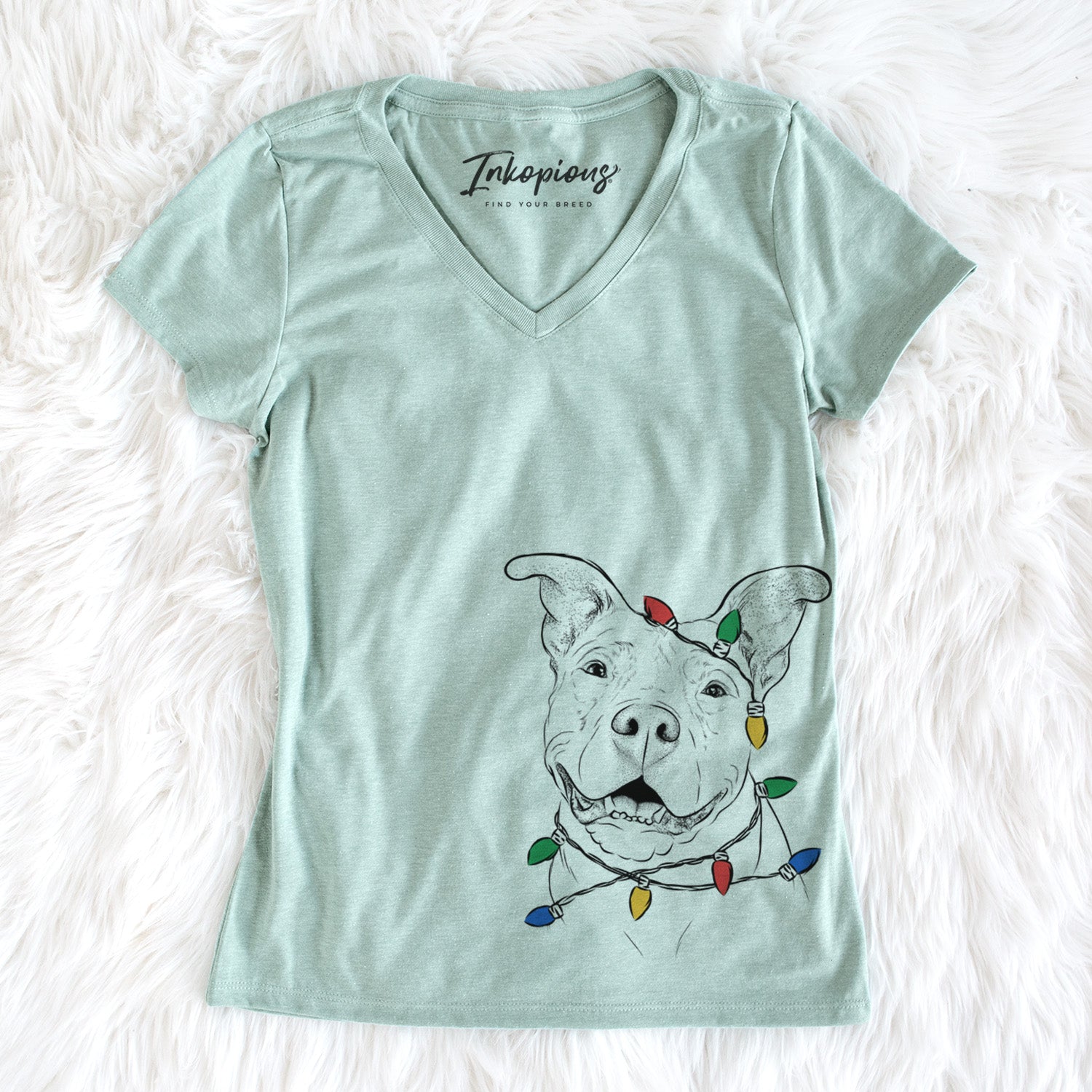 Christmas Lights Malibu the Staffordshire Terrier/Pitbull Mix - Women's Perfect V-neck Shirt