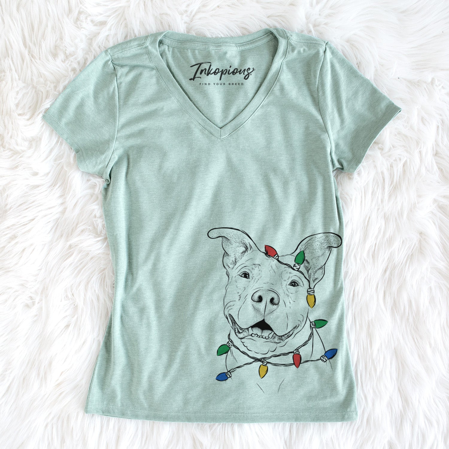 Christmas Lights Malibu the Staffordshire Terrier/Pitbull Mix - Women's Perfect V-neck Shirt